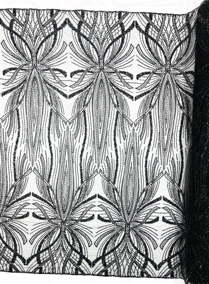 Beaded Lace Fabric, Heavy Embroidered Design on 58" Mesh for Dresses