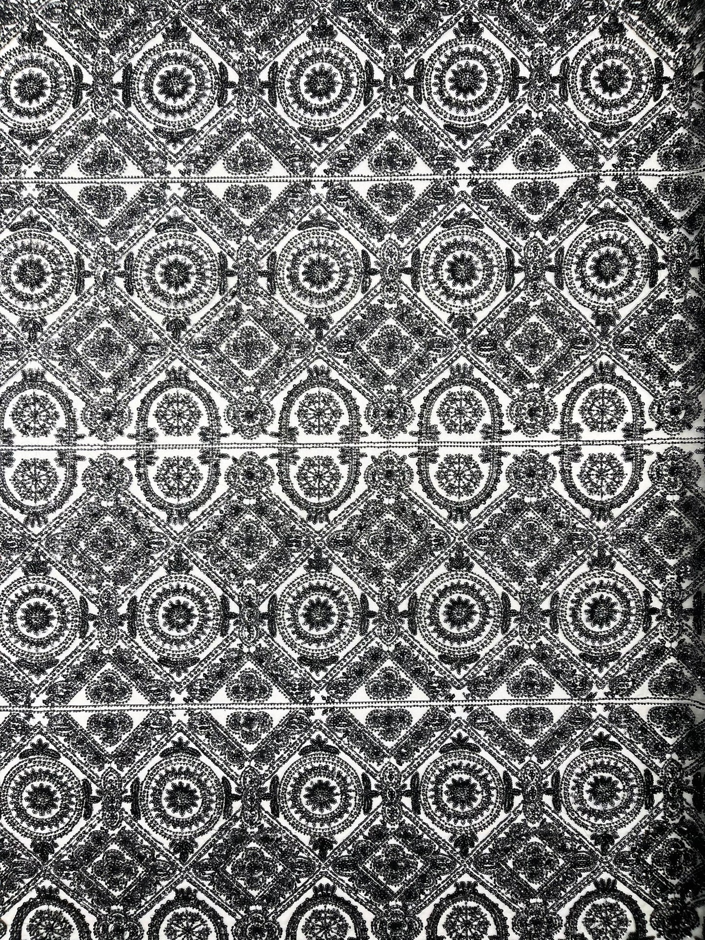 Beaded Lace Fabric, Heavy Embroidered Geometric Design on 58" Mesh