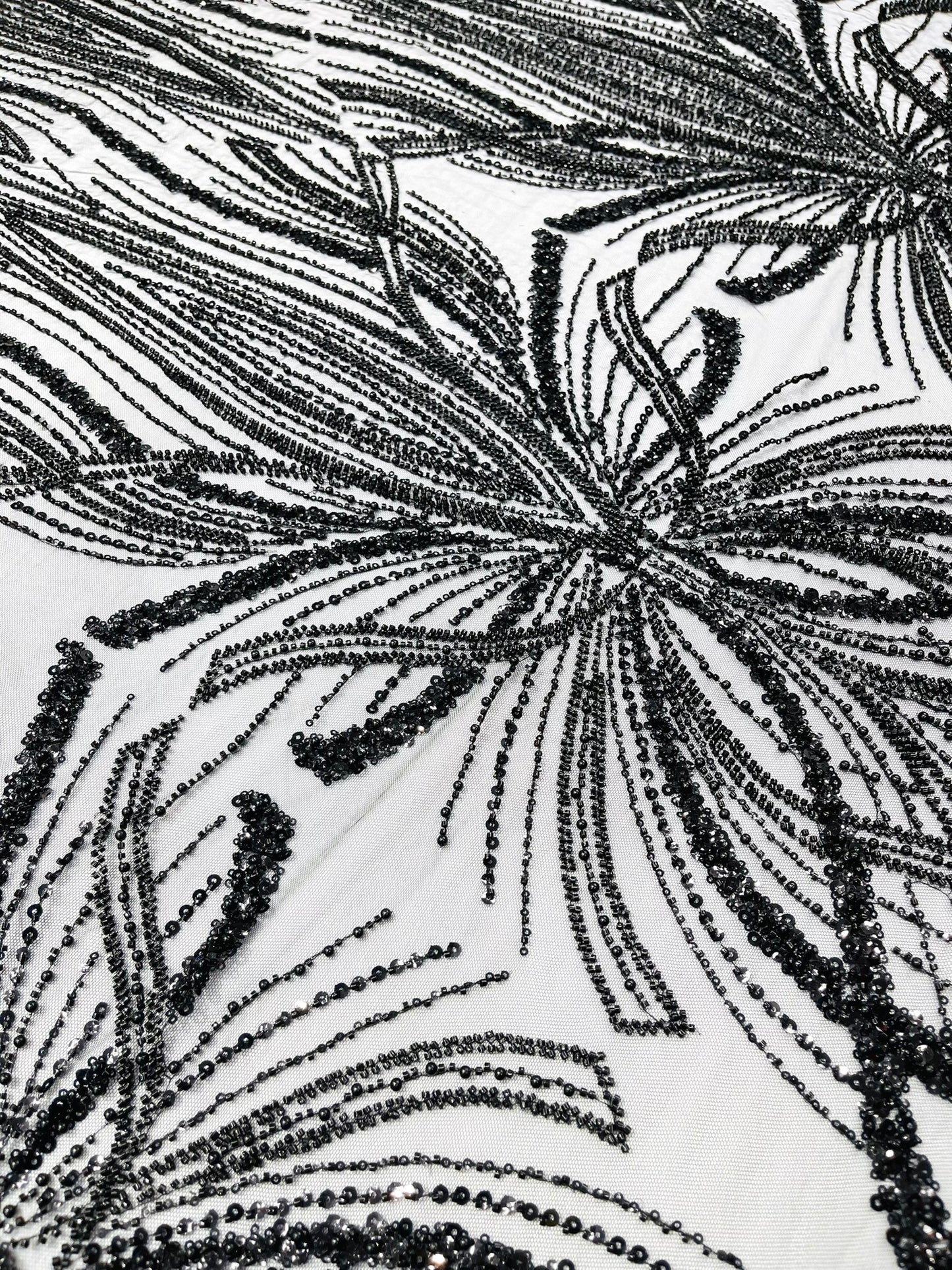 Beaded Lace Fabric, Heavy Embroidered Design on 58" Mesh for Dresses