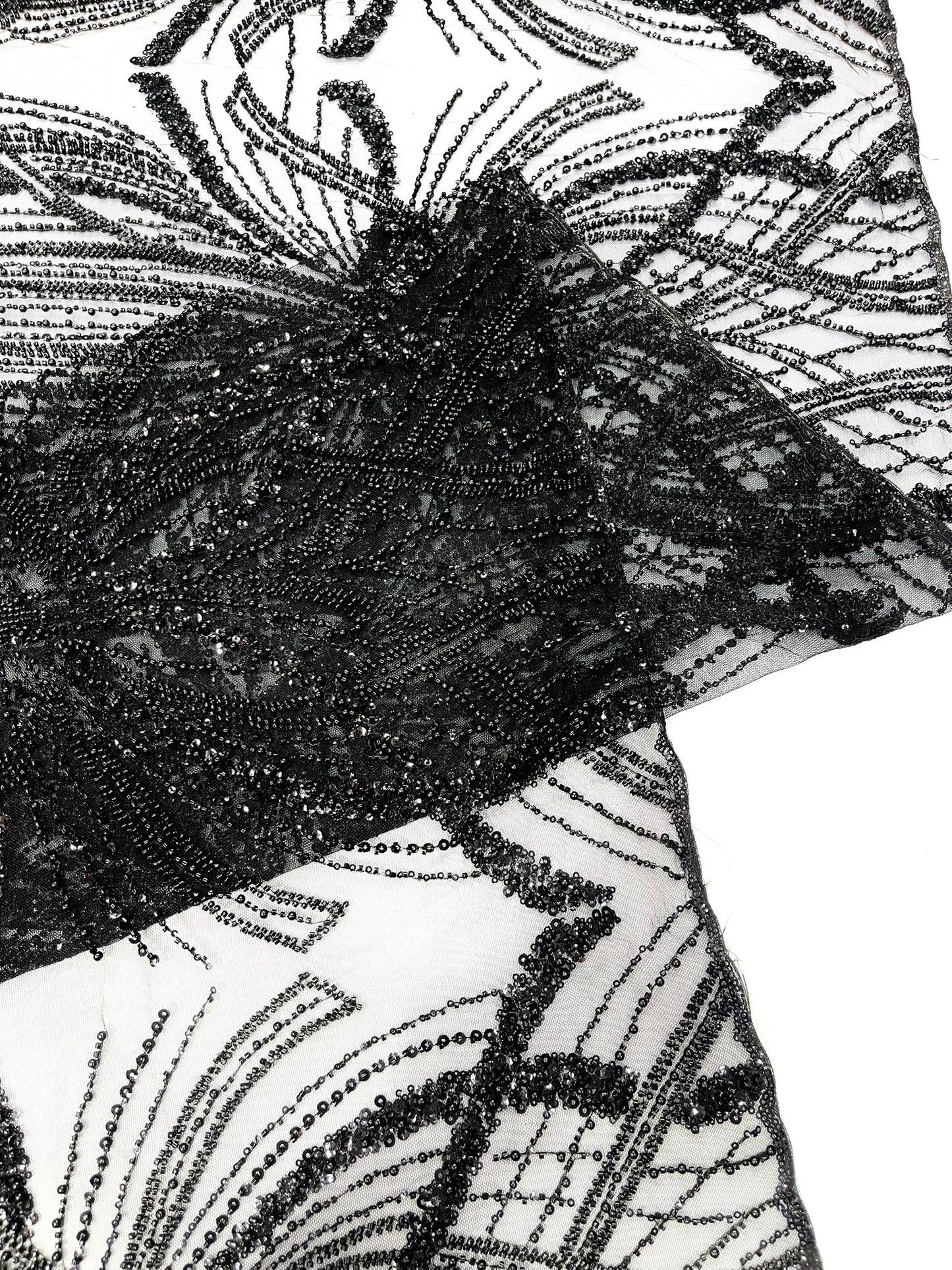 Beaded Lace Fabric, Heavy Embroidered Design on 58" Mesh for Dresses