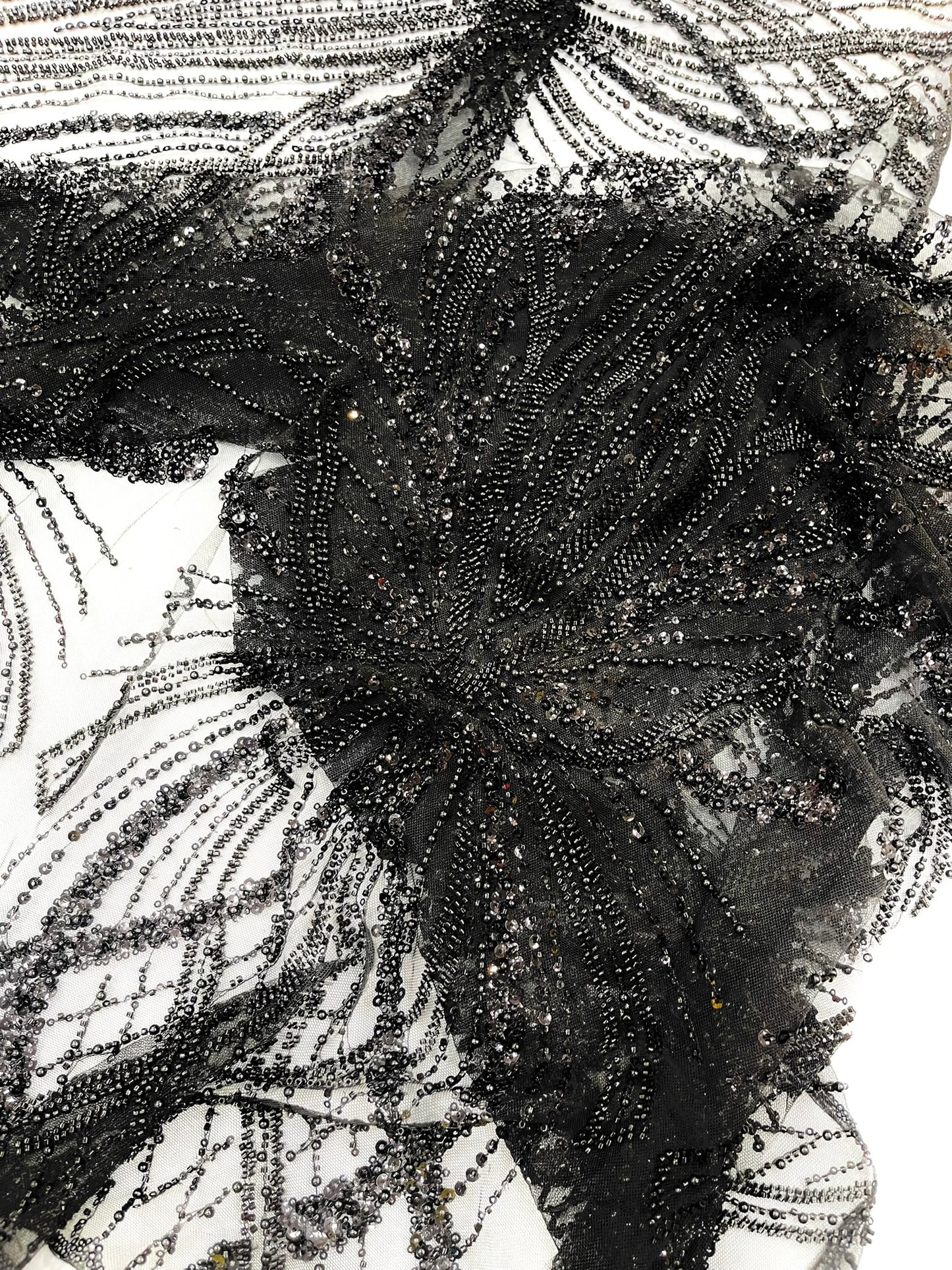 Beaded Lace Fabric, Heavy Embroidered Design on 58" Mesh for Dresses