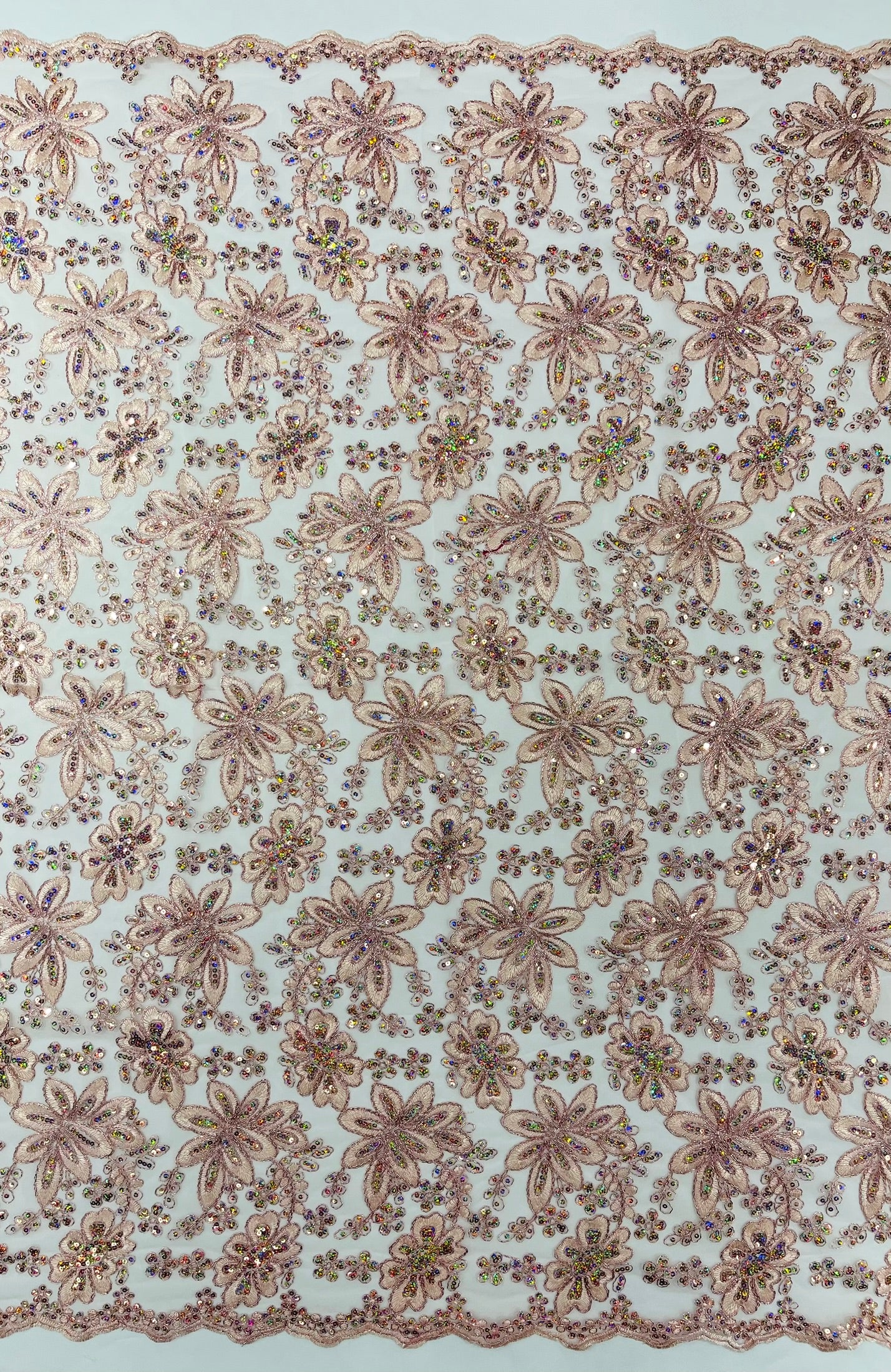 Metallic floral lace design embroidered 54" Wide | New Creations Fabric & Foam Inc.