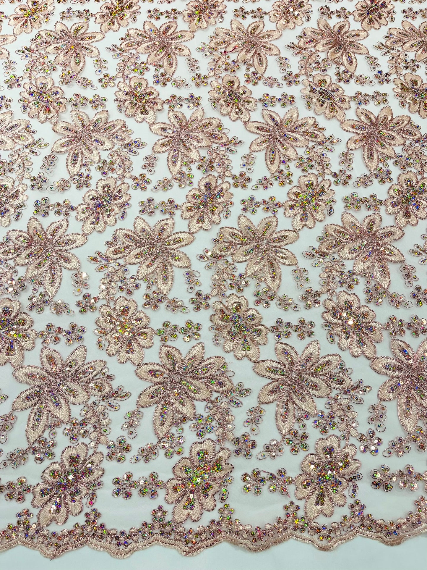 Metallic floral lace design embroidered 54" Wide | New Creations Fabric & Foam Inc.
