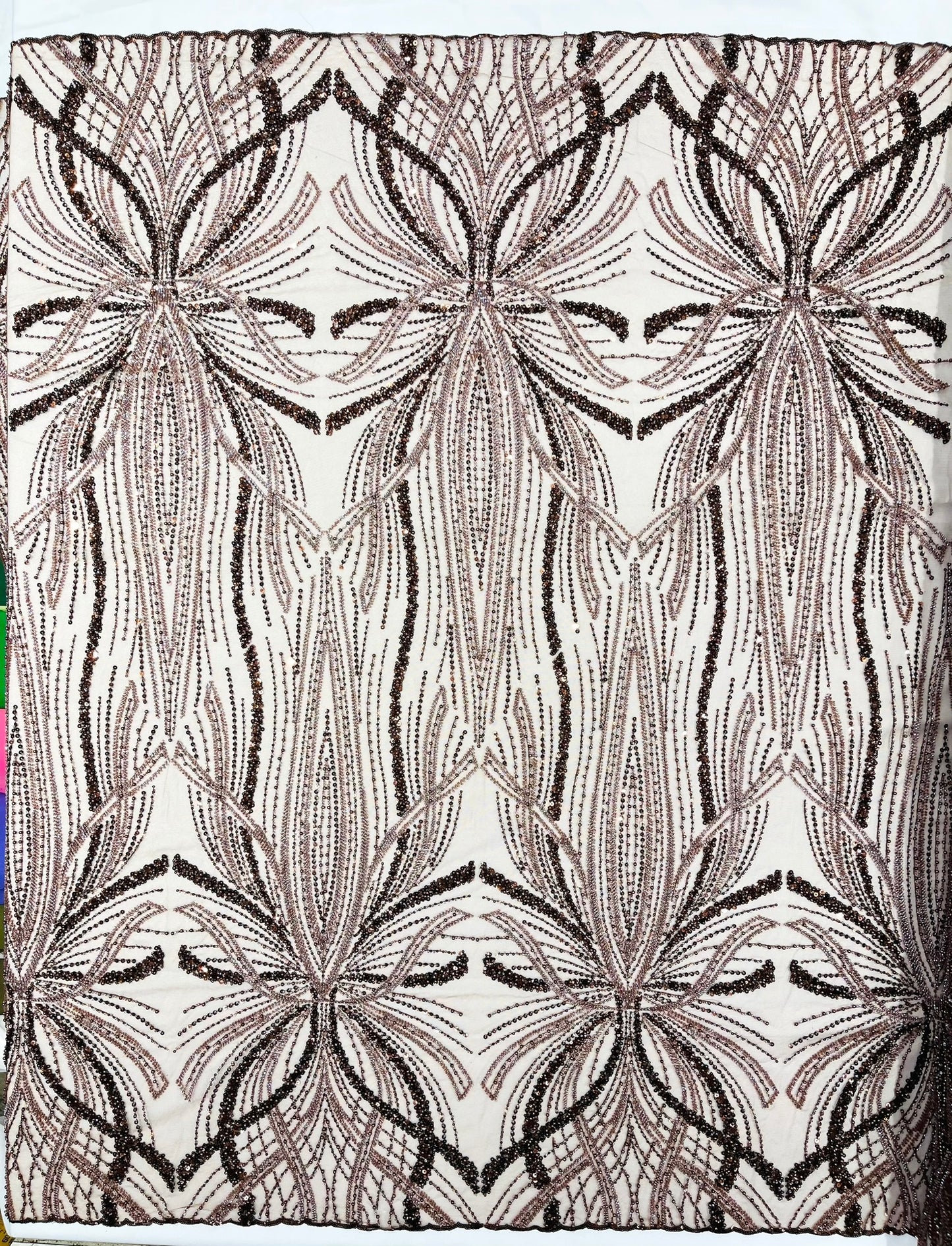 Beaded Lace Fabric, Heavy Embroidered Design on 58" Mesh for Dresses