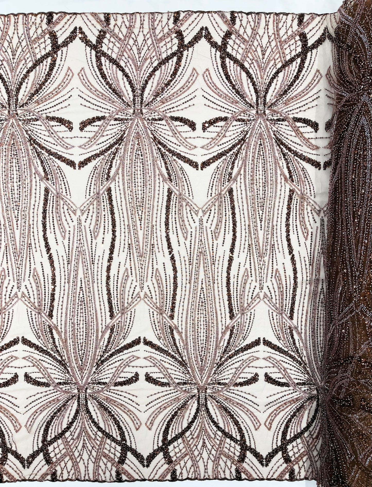 Beaded Lace Fabric, Heavy Embroidered Design on 58" Mesh for Dresses