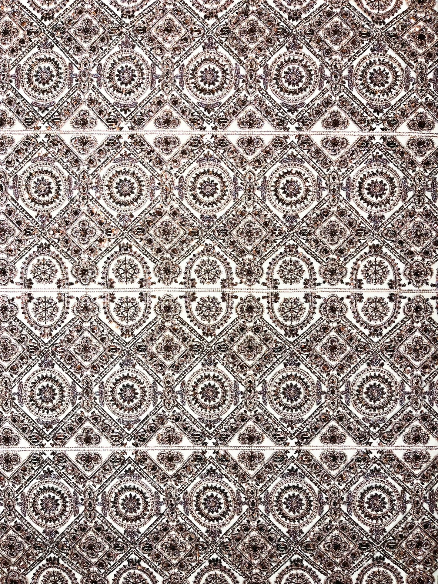 Beaded Lace Fabric, Heavy Embroidered Geometric Design on 58" Mesh