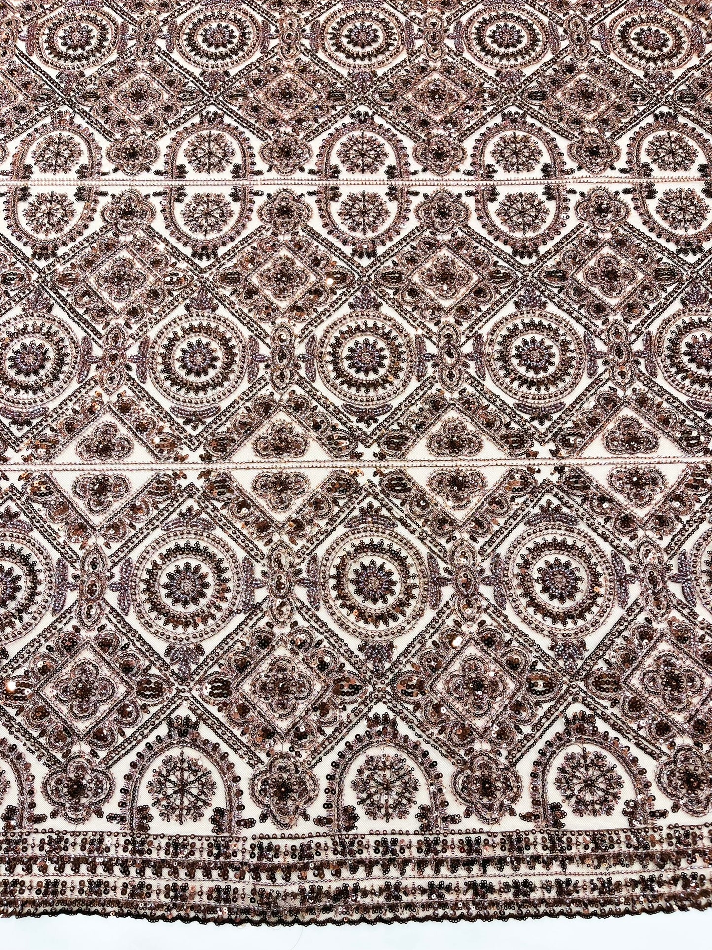 Beaded Lace Fabric, Heavy Embroidered Geometric Design on 58" Mesh