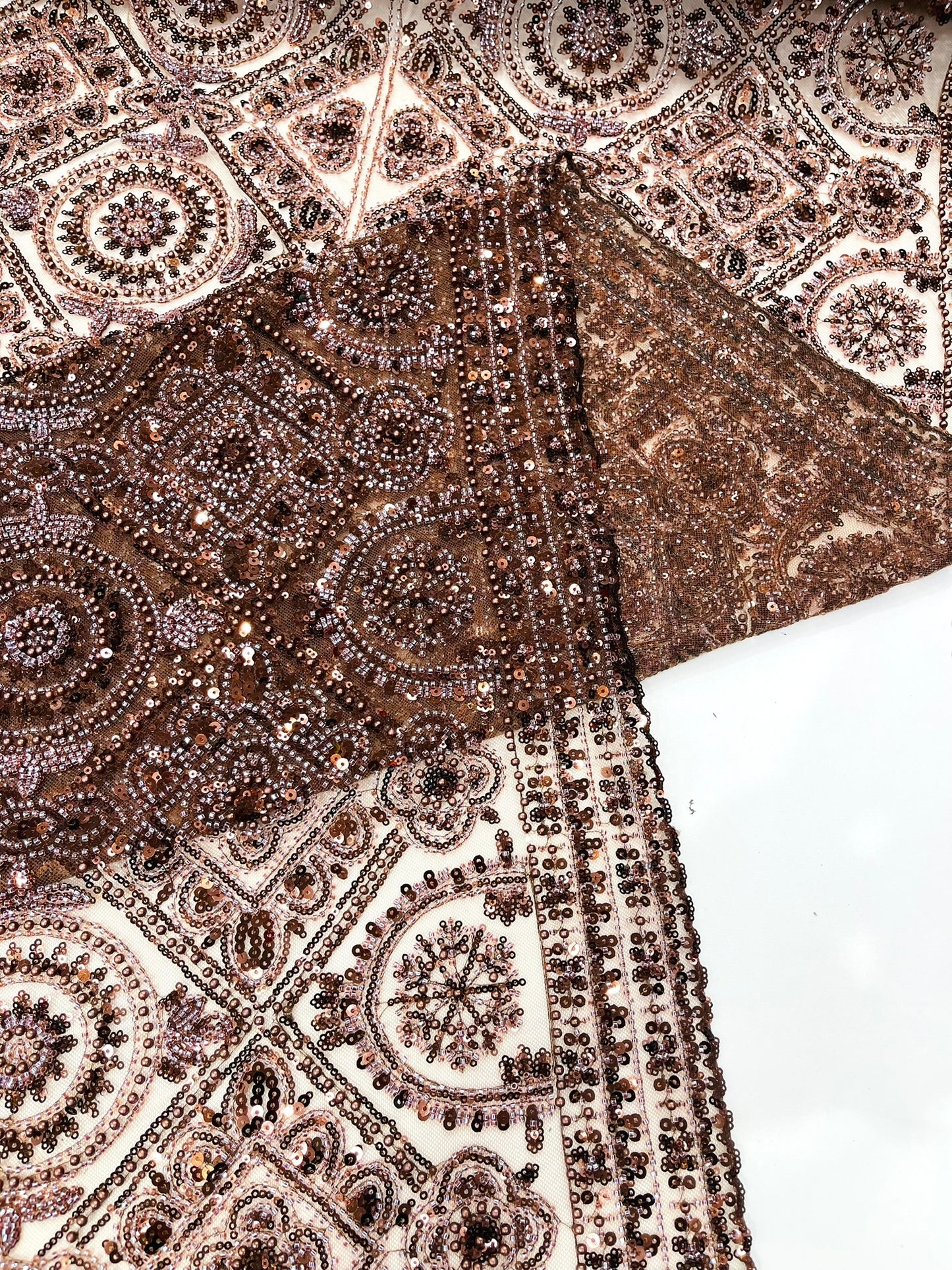 Beaded Lace Fabric, Heavy Embroidered Geometric Design on 58" Mesh
