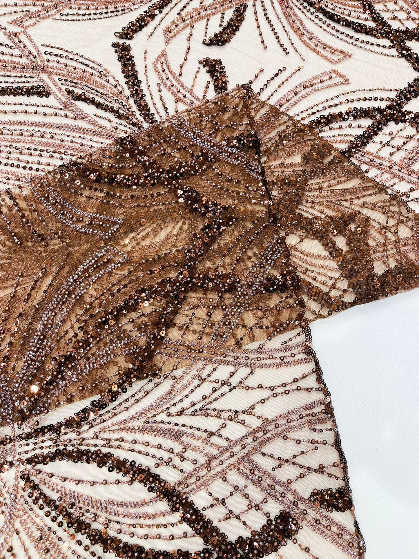 Beaded Lace Fabric, Heavy Embroidered Design on 58" Mesh for Dresses