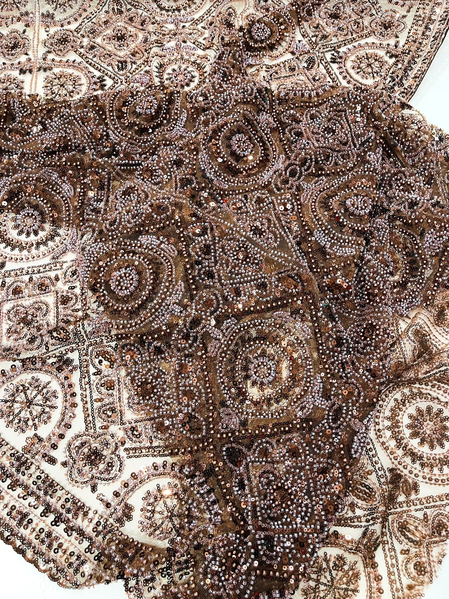 Beaded Lace Fabric, Heavy Embroidered Geometric Design on 58" Mesh