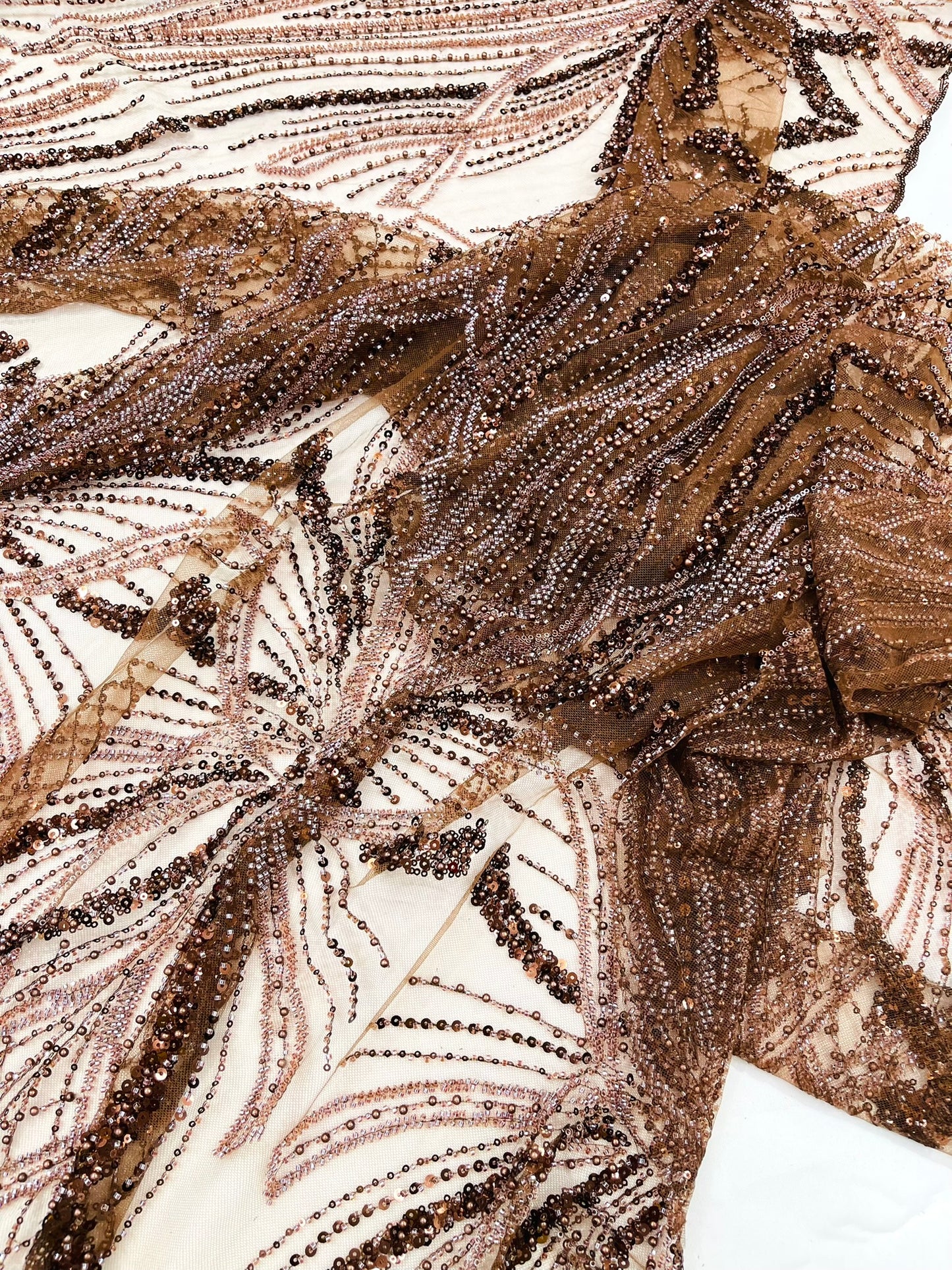 Beaded Lace Fabric, Heavy Embroidered Design on 58" Mesh for Dresses