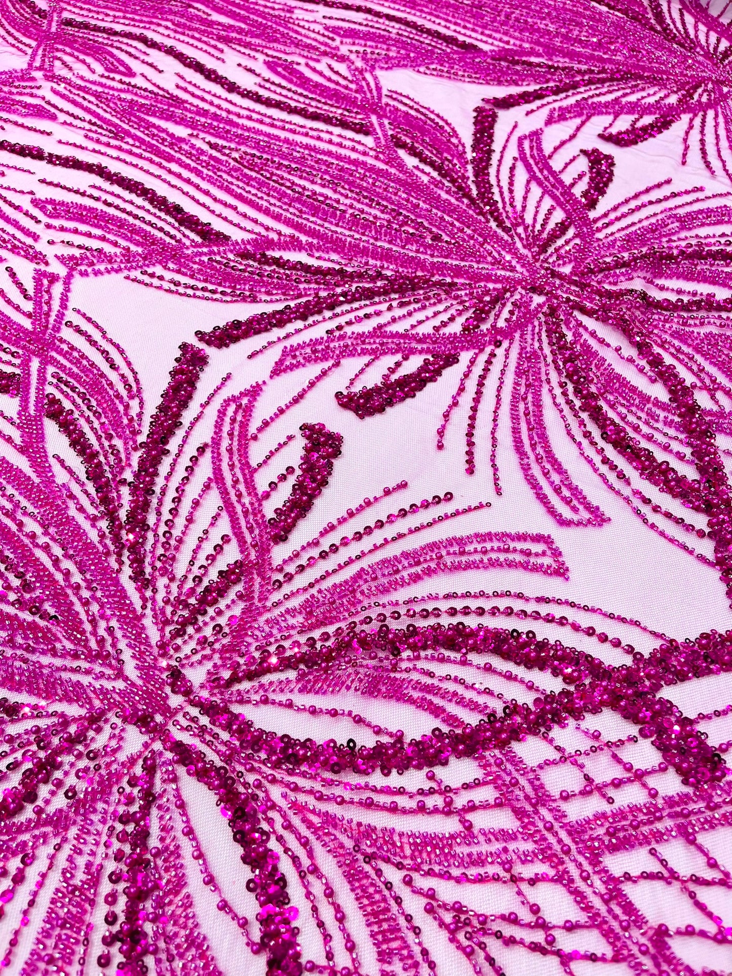 Beaded Lace Fabric, Heavy Embroidered Design on 58" Mesh for Dresses