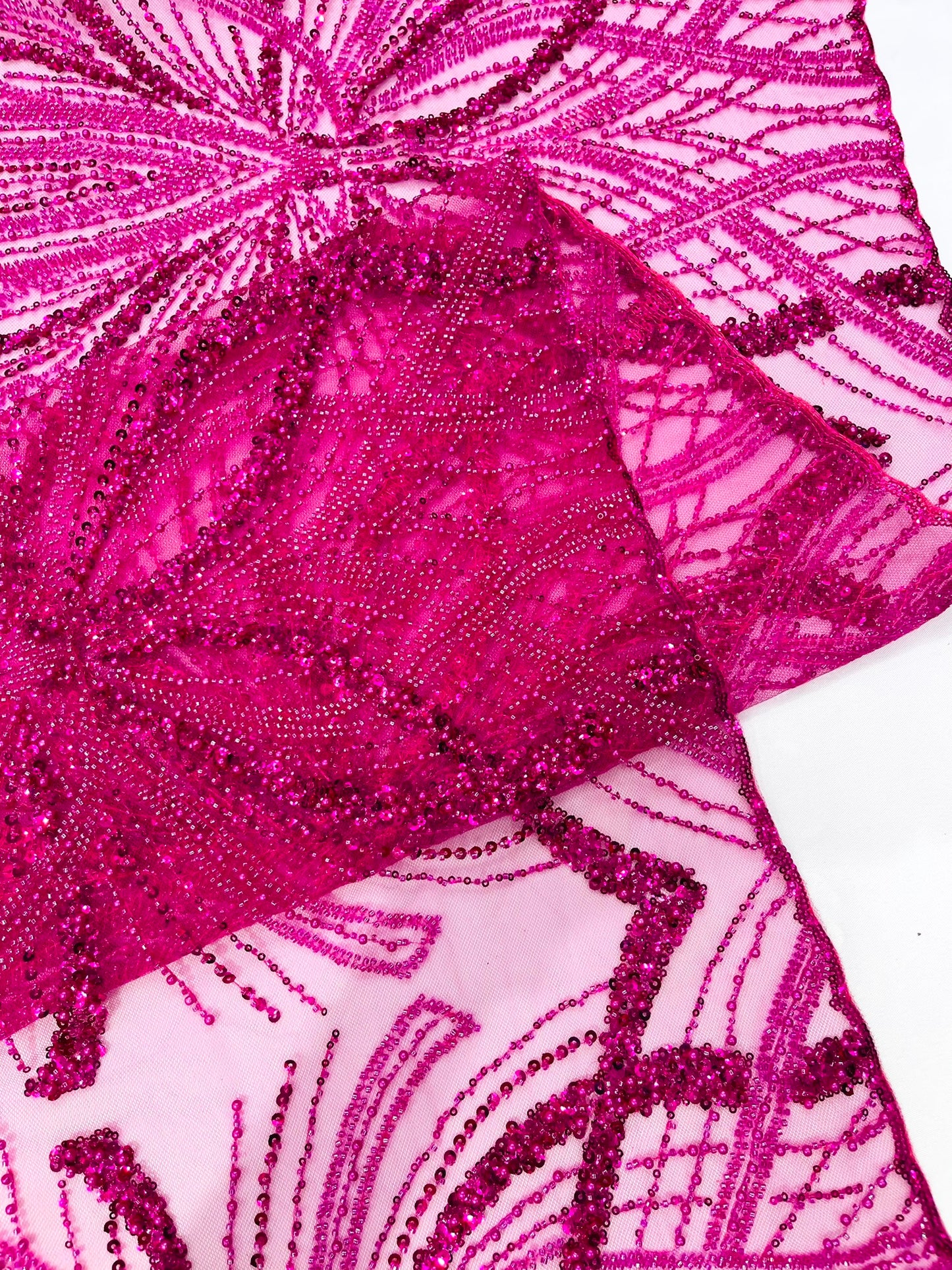 Beaded Lace Fabric, Heavy Embroidered Design on 58" Mesh for Dresses