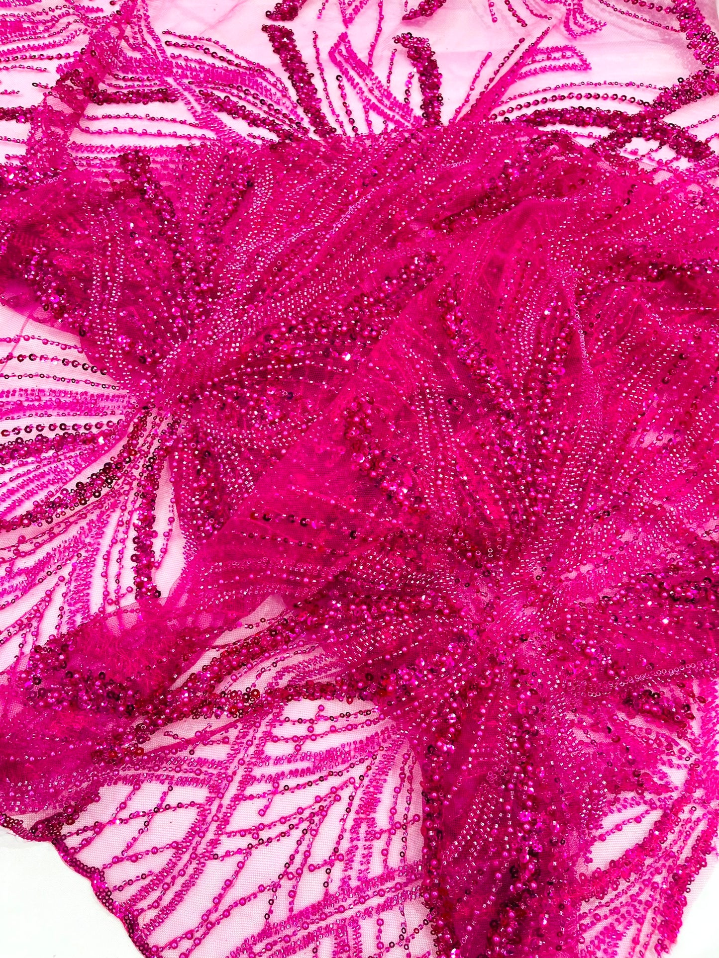 Beaded Lace Fabric, Heavy Embroidered Design on 58" Mesh for Dresses