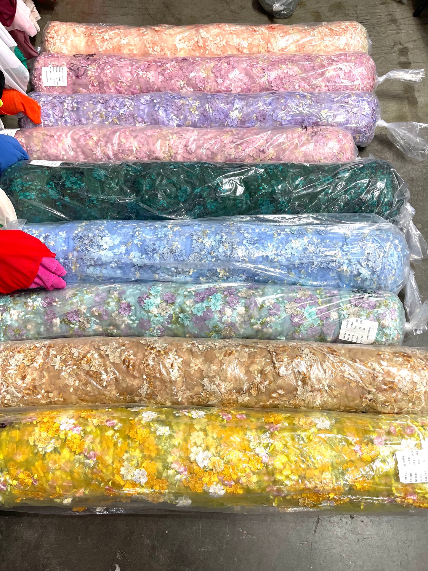 Multi Color 3d floral Daisy Design Embroider Lace 54" Wide| New Creations Fabric & Foam Inc.