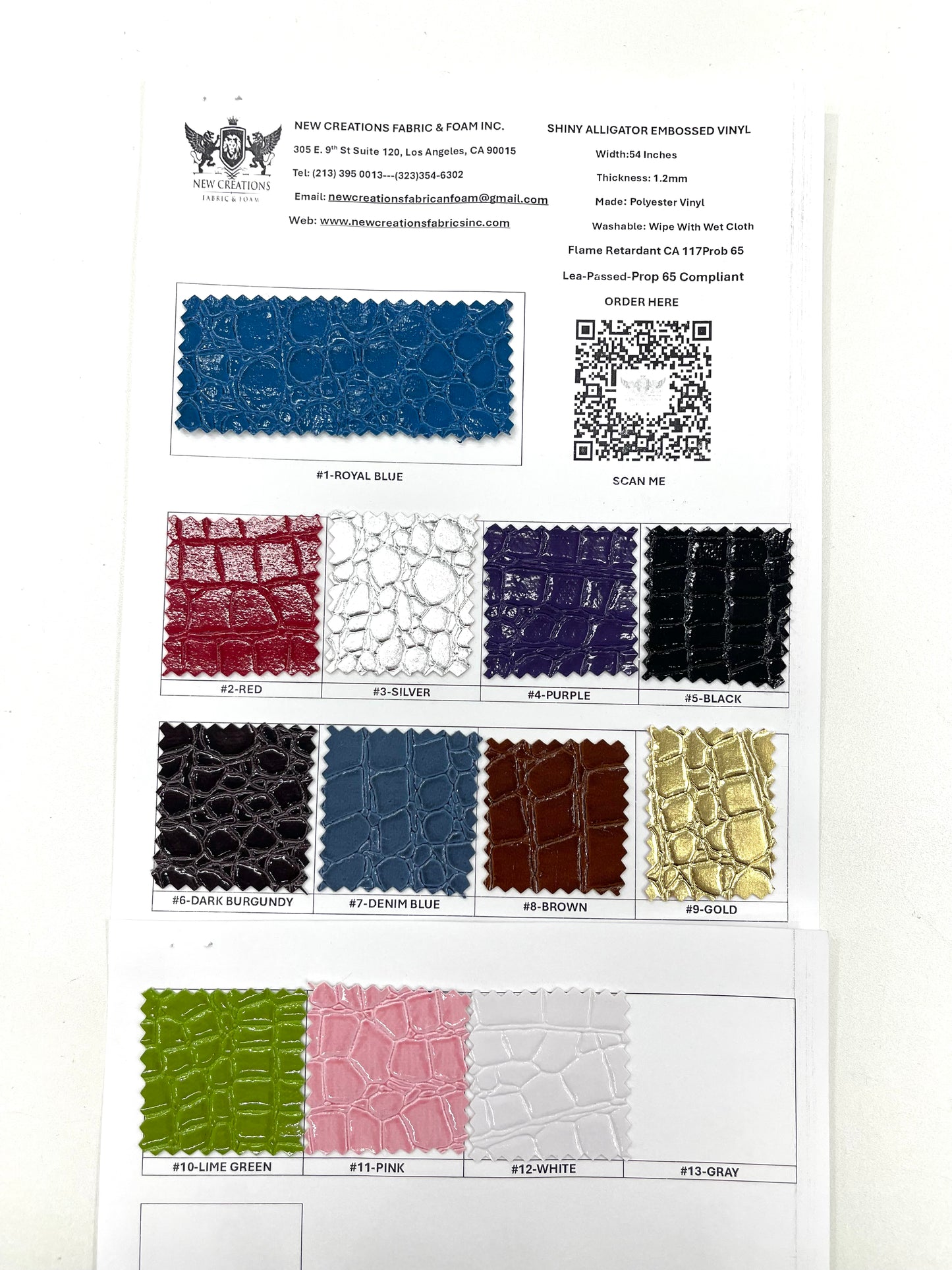 Shiny Alligator 3D Embossed Vinyl 54" Wide| New Creations Fabric & Foam Inc.