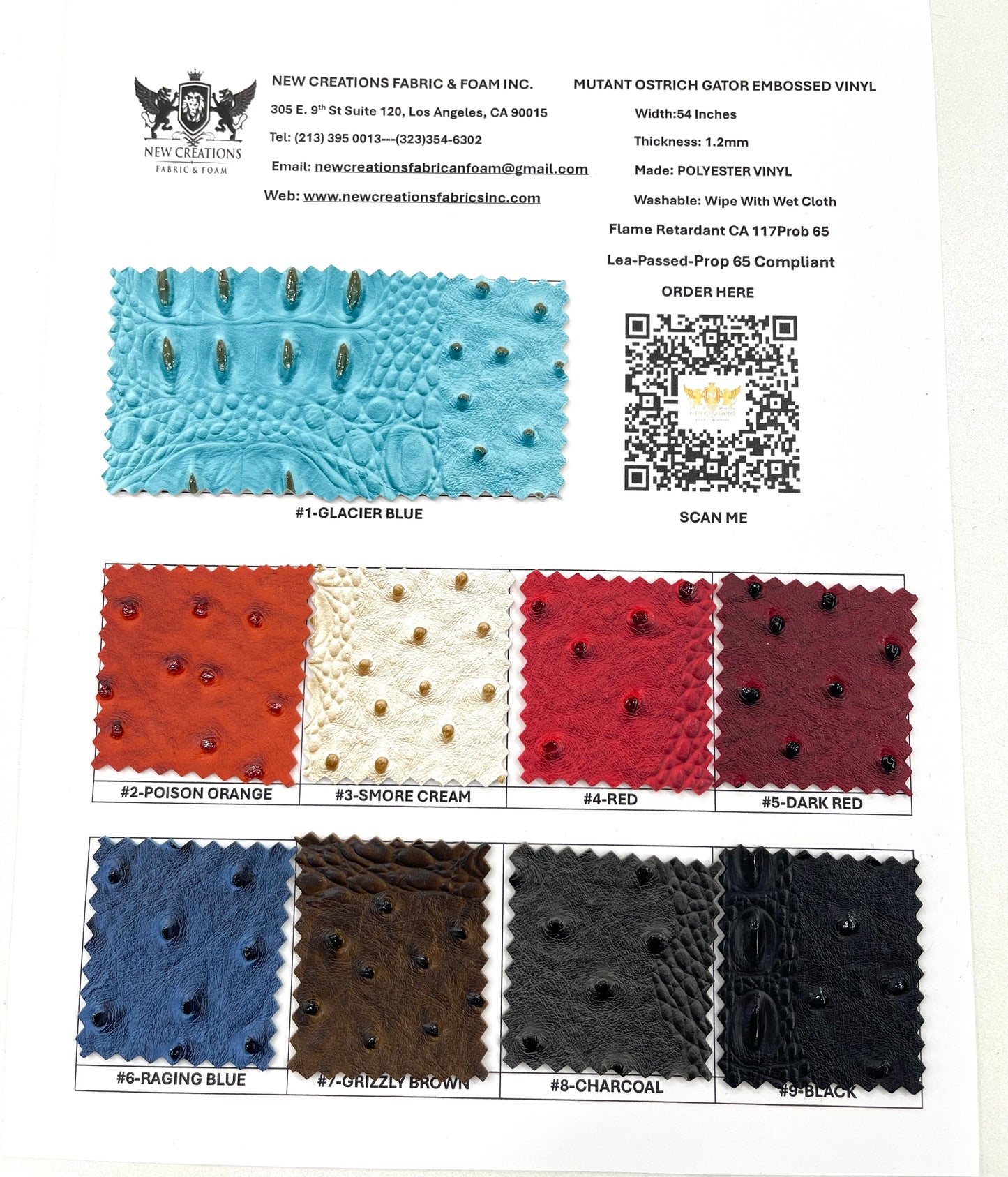 Gator Ostrich Embossed Vinyl 54" Wide| New Creations Fabric & Foam Inc.