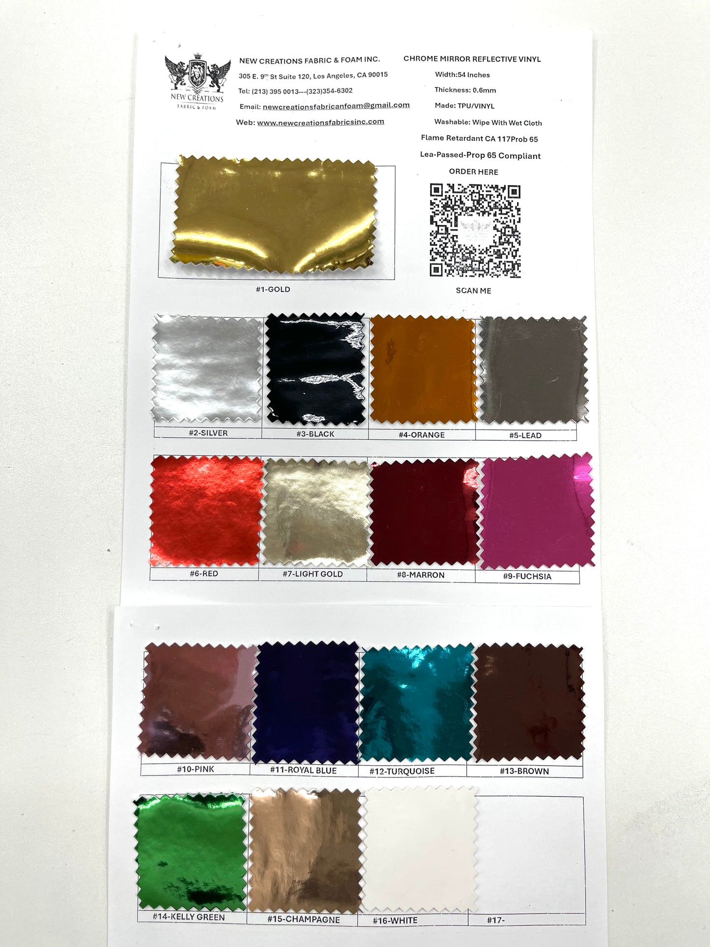 Chrome Mirror Reflective Vinyl 54" Wide| New Creations Fabric & Foam Inc.