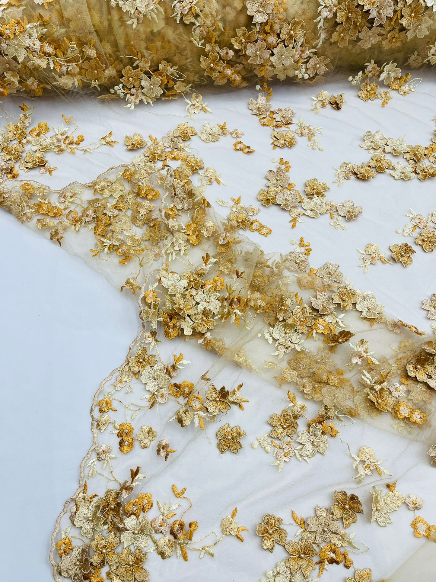 Multi Color 3d floral Daisy Design Embroider Lace 54" Wide| New Creations Fabric & Foam Inc.