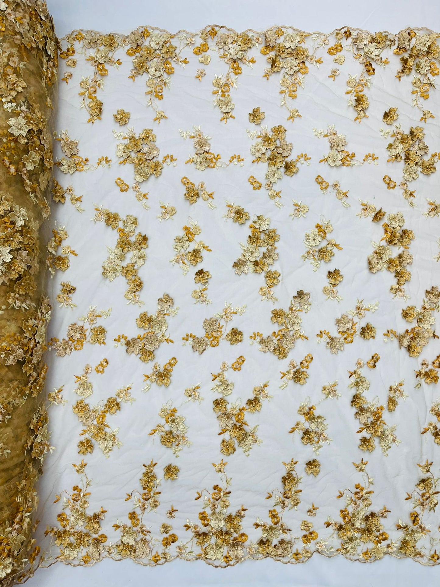 Multi Color 3d floral Daisy Design Embroider Lace 54" Wide| New Creations Fabric & Foam Inc.