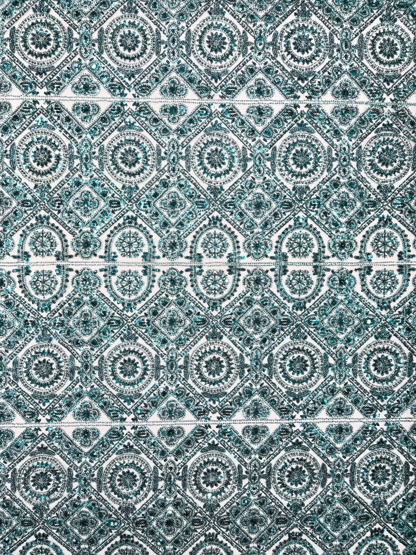 Beaded Lace Fabric, Heavy Embroidered Geometric Design on 58" Mesh