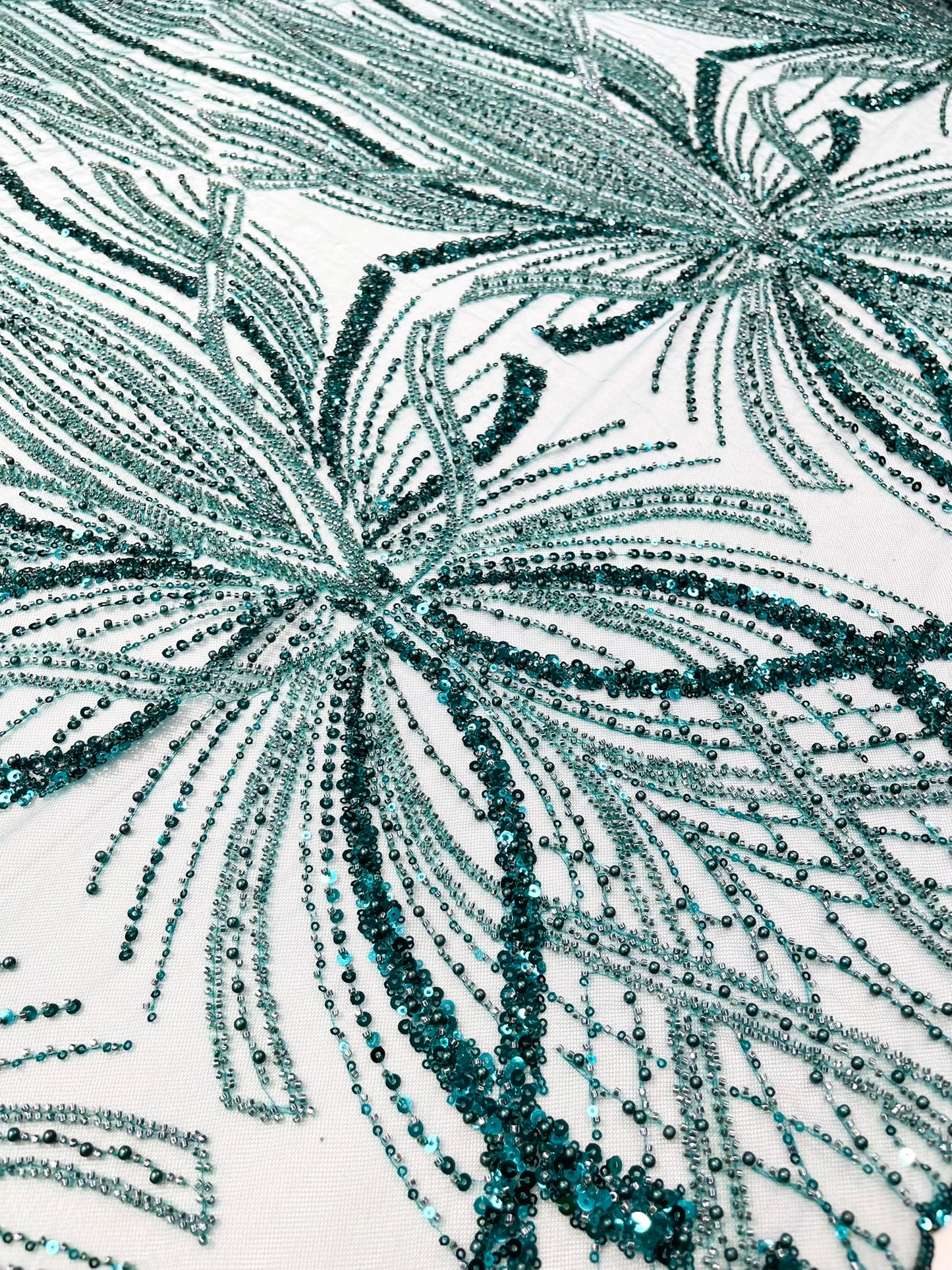 Beaded Lace Fabric, Heavy Embroidered Design on 58" Mesh for Dresses