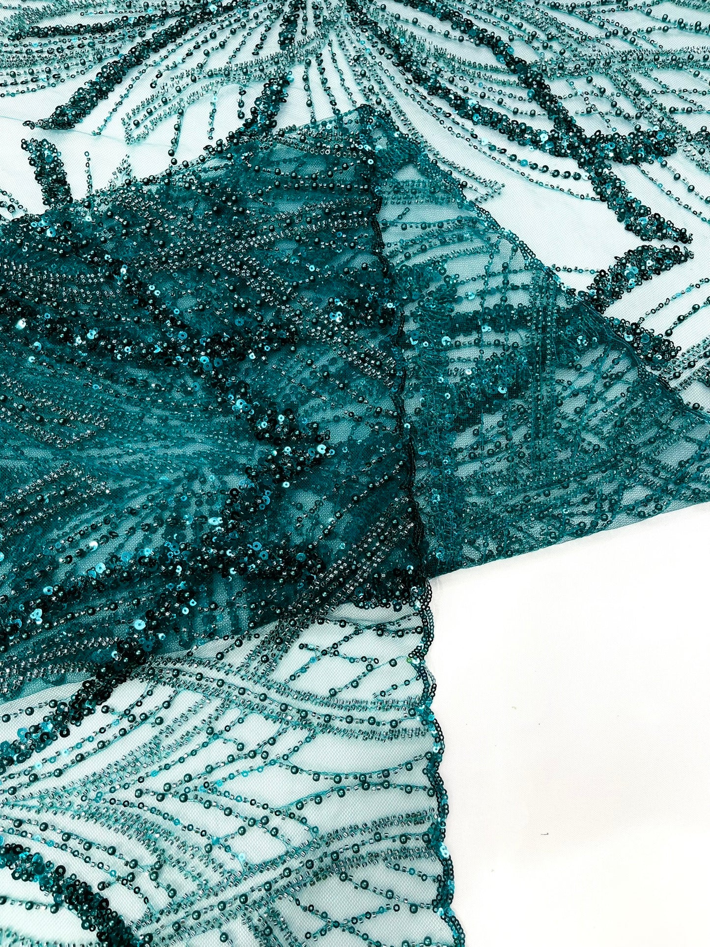 Beaded Lace Fabric, Heavy Embroidered Design on 58" Mesh for Dresses