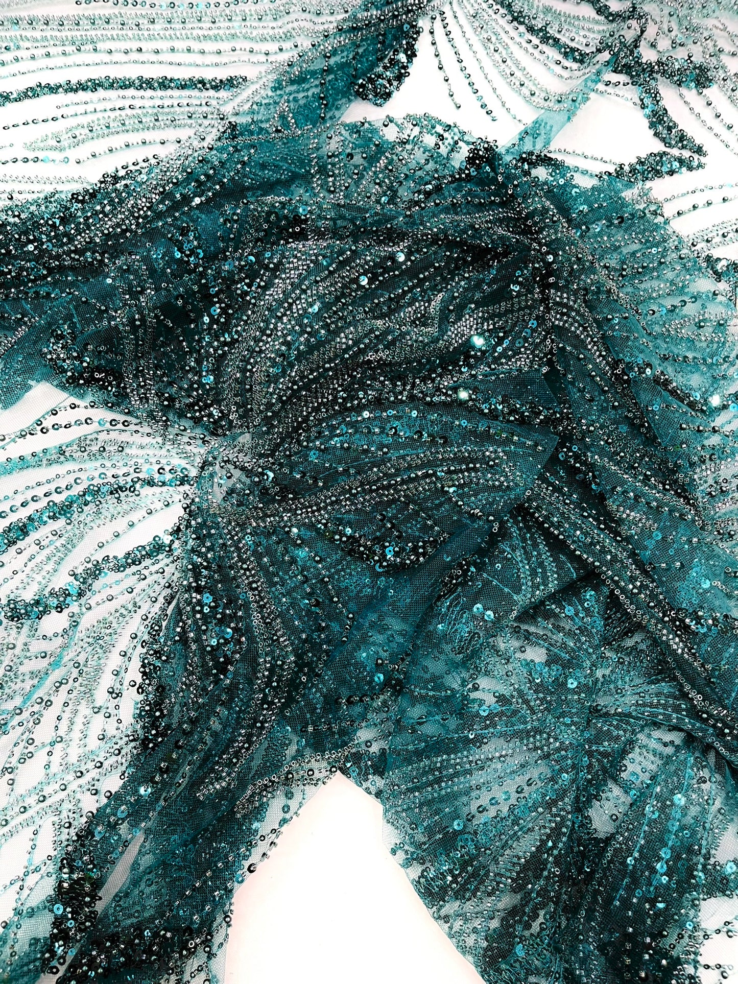 Beaded Lace Fabric, Heavy Embroidered Design on 58" Mesh for Dresses