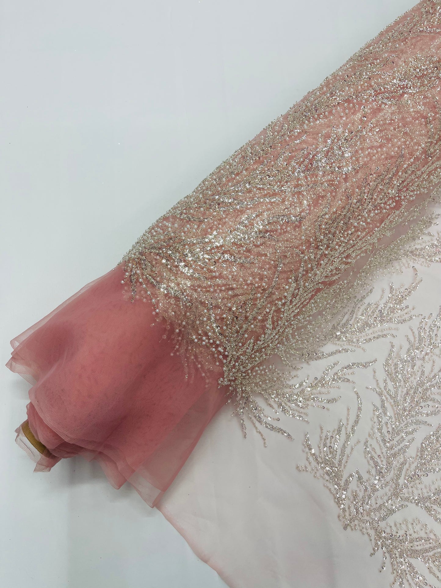 Vine Beaded Lace on Mesh 54" Wide | New Creation Fabric & Foam Inc.