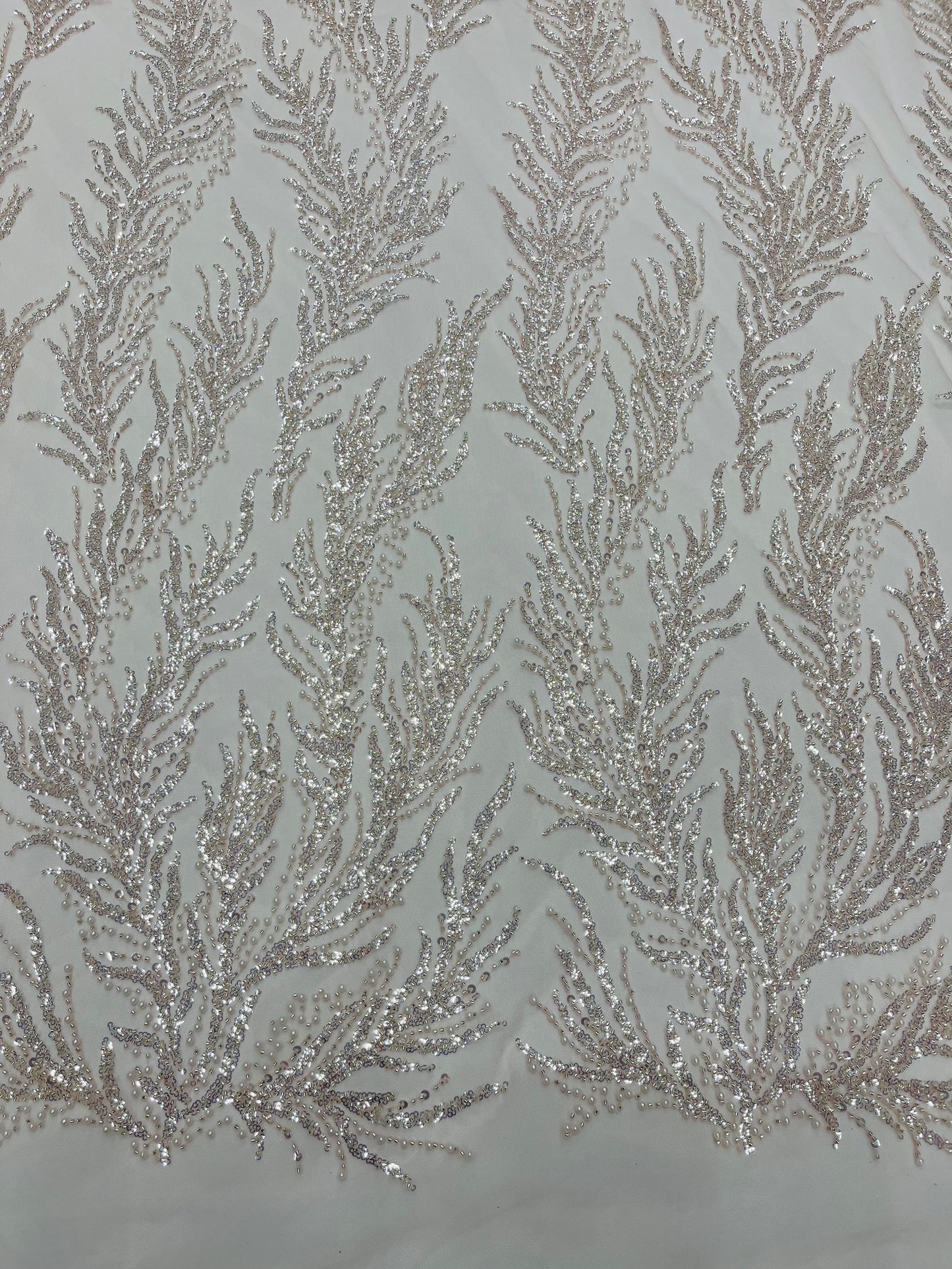 Vine Beaded Lace on Mesh 54" Wide | New Creation Fabric & Foam Inc.