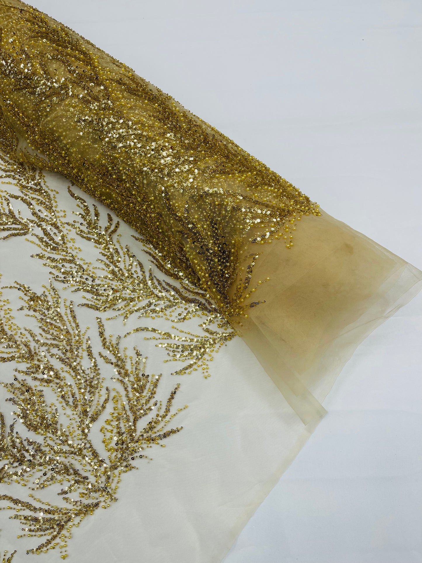 Vine Beaded Lace on Mesh 54" Wide | New Creation Fabric & Foam Inc.