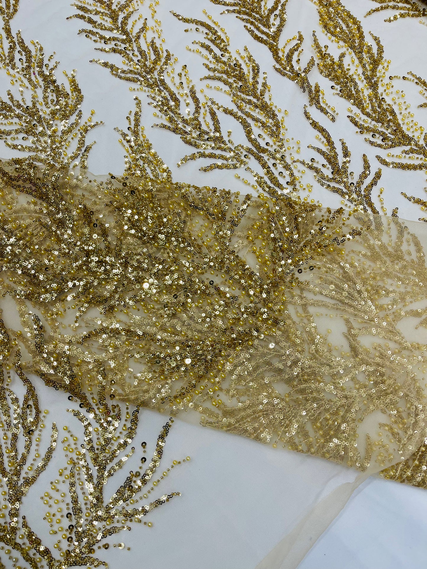 Vine Beaded Lace on Mesh 54" Wide | New Creation Fabric & Foam Inc.
