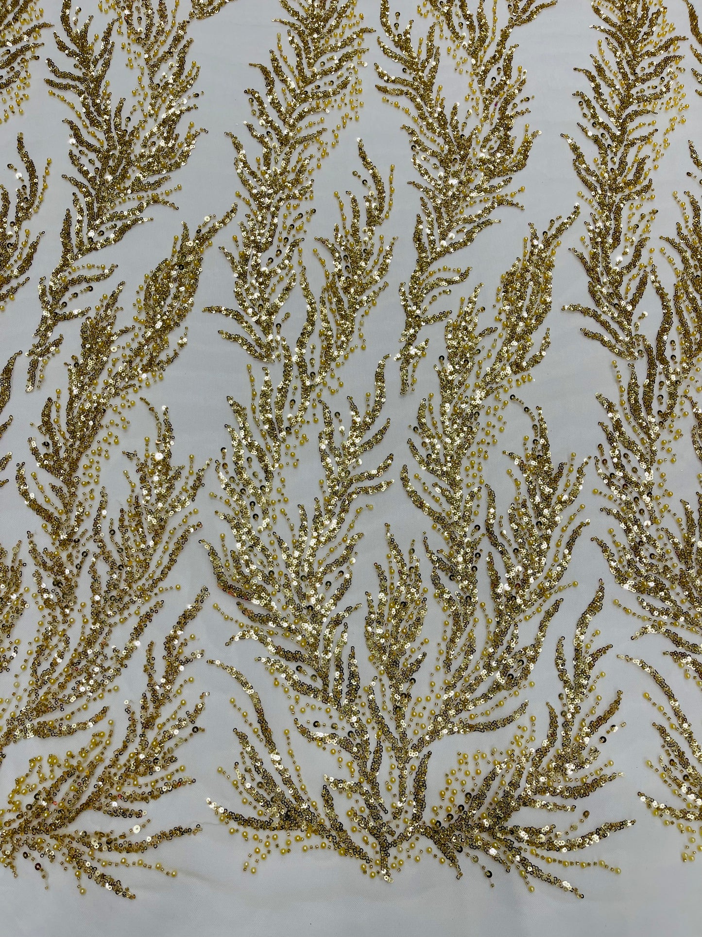 Vine Beaded Lace on Mesh 54" Wide | New Creation Fabric & Foam Inc.