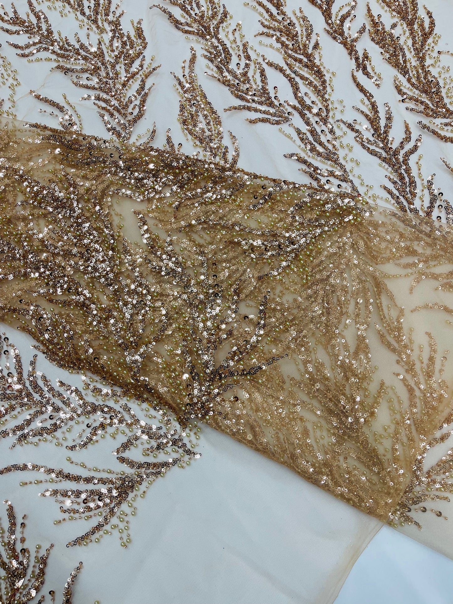 Vine Beaded Lace on Mesh 54" Wide | New Creation Fabric & Foam Inc.