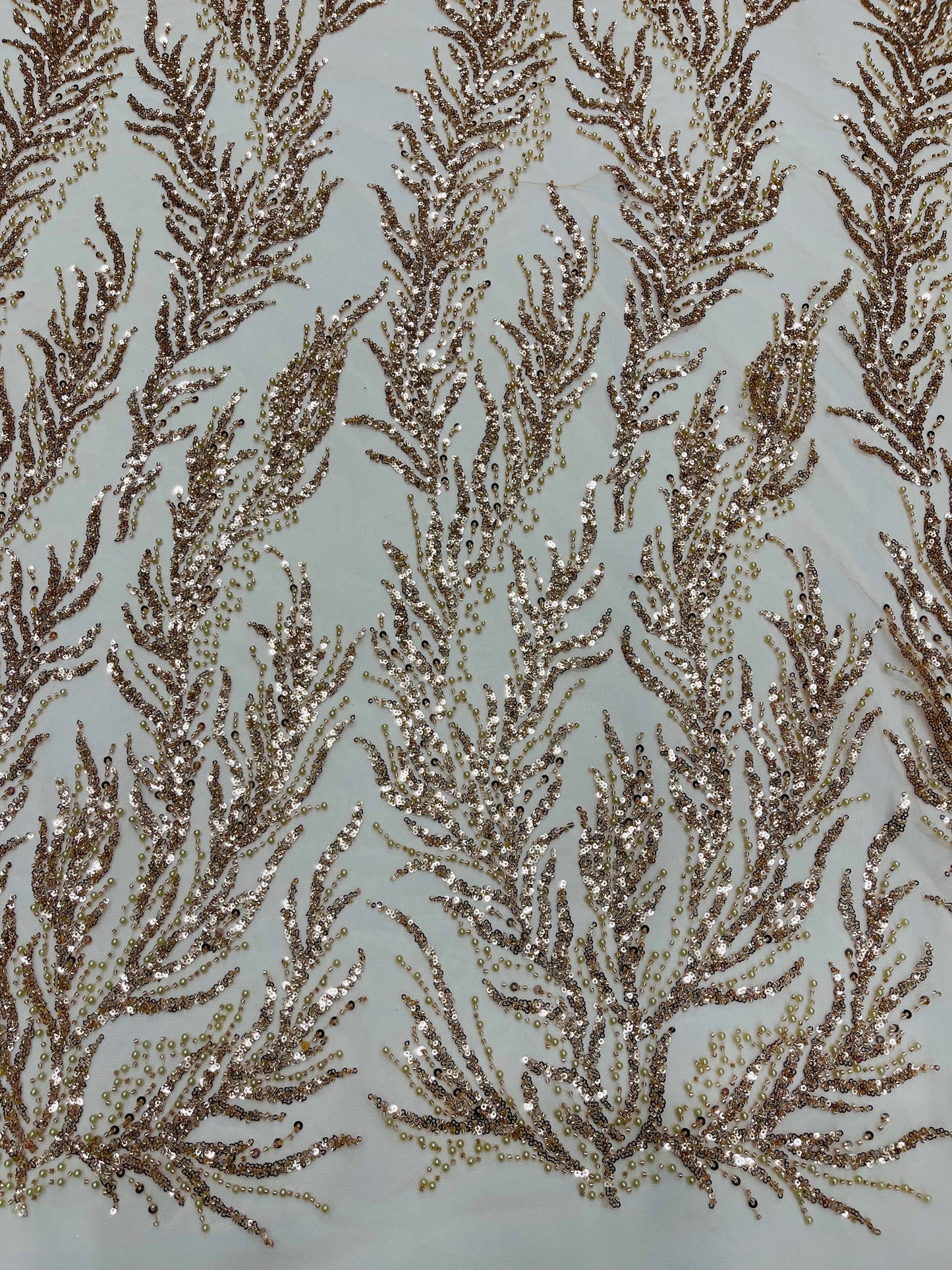 Vine Beaded Lace on Mesh 54" Wide | New Creation Fabric & Foam Inc.