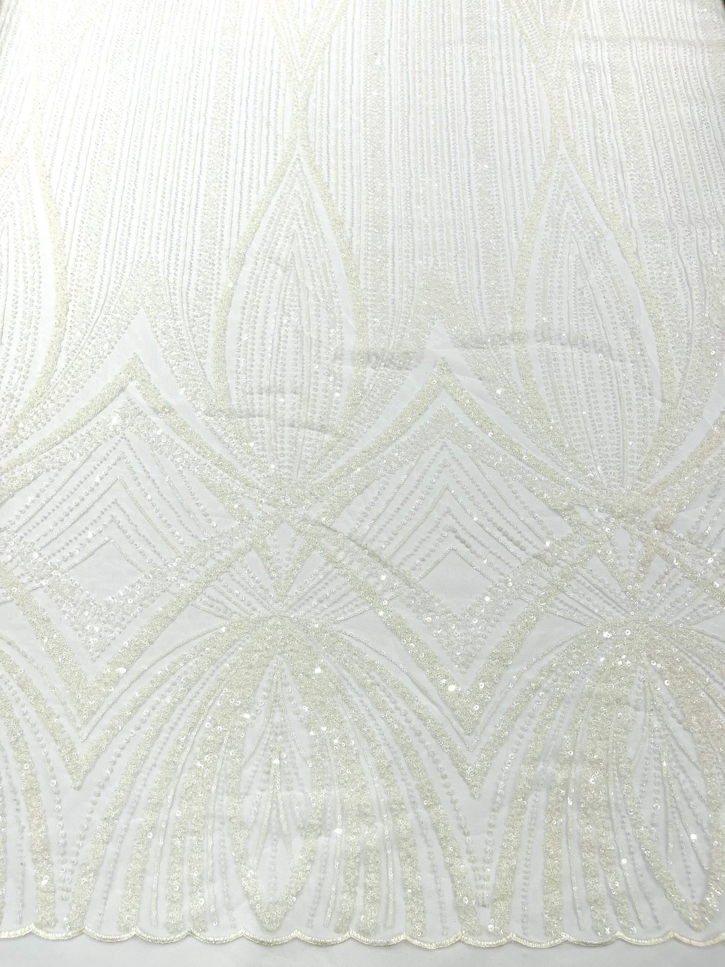 Geometric New York Fashion Beaded Lace Fabric| Prom| Wedding.