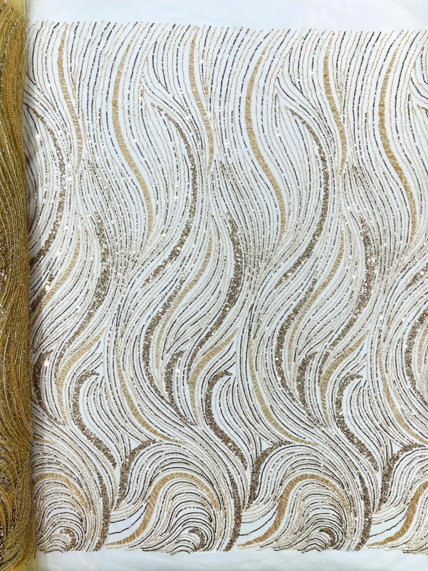 Luxury Wave Beaded Lace Fabric| Prom| Wedding| By The Yard.