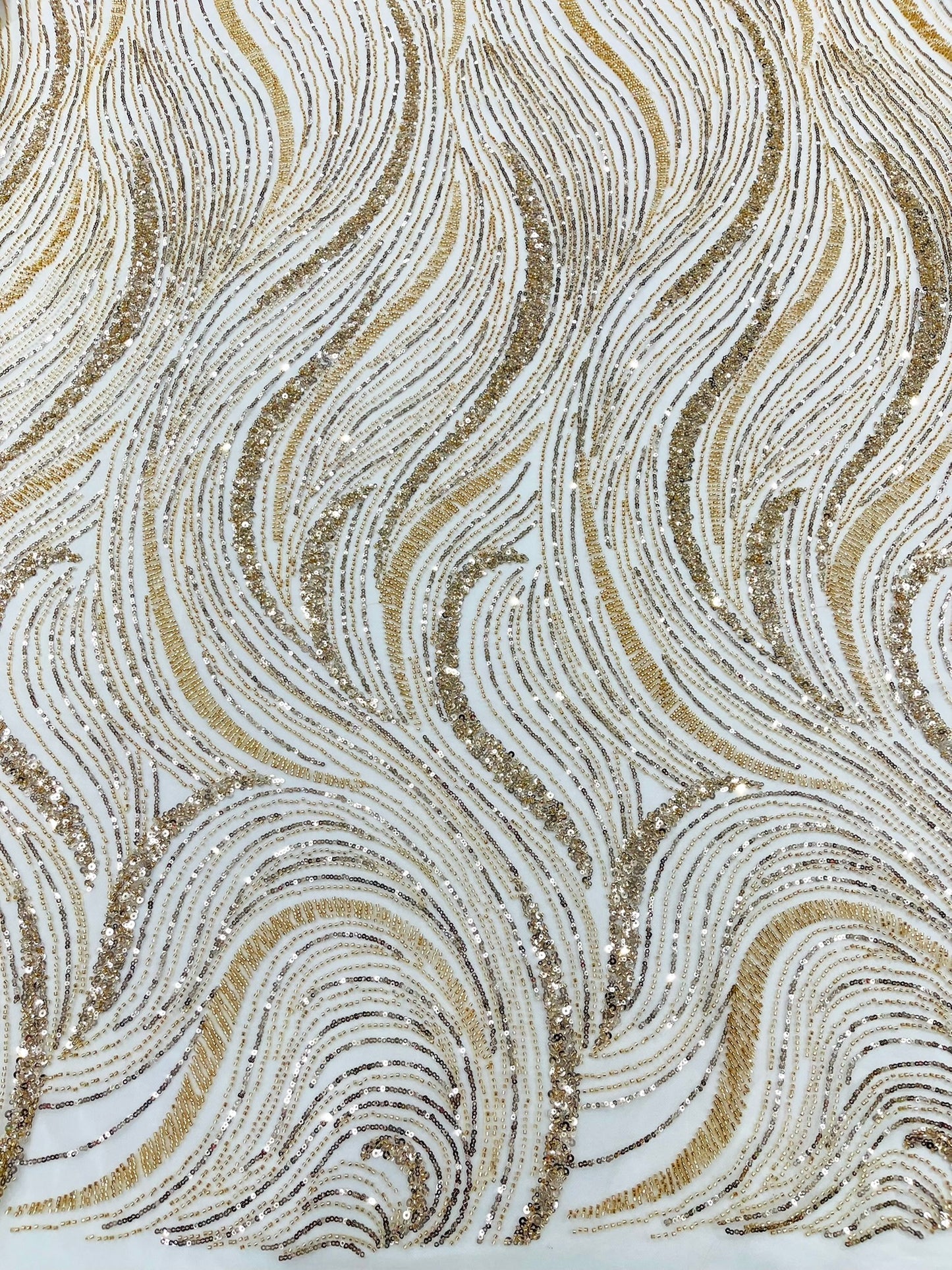 Luxury Wave Beaded Lace Fabric| Prom| Wedding| By The Yard.