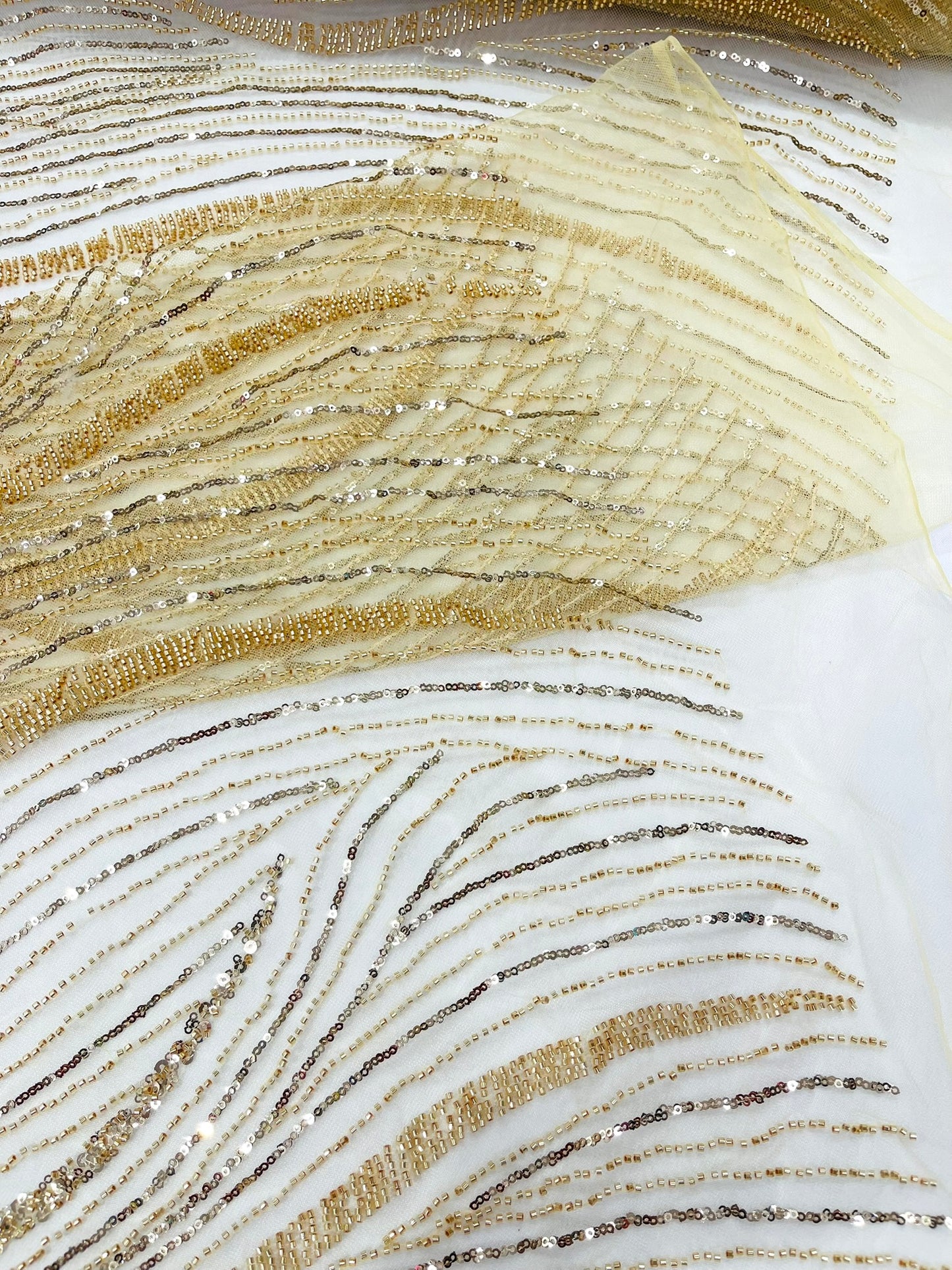 Luxury Wave Beaded Lace Fabric| Prom| Wedding| By The Yard.