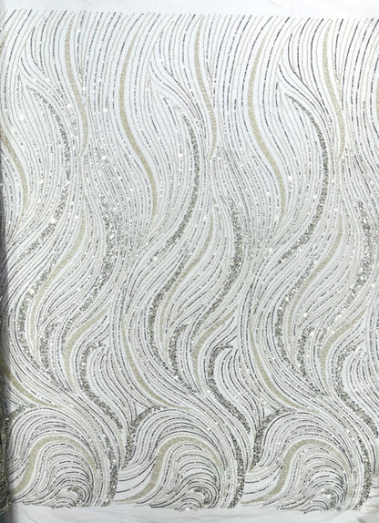 Luxury Wave Beaded Lace Fabric| Prom| Wedding| By The Yard.