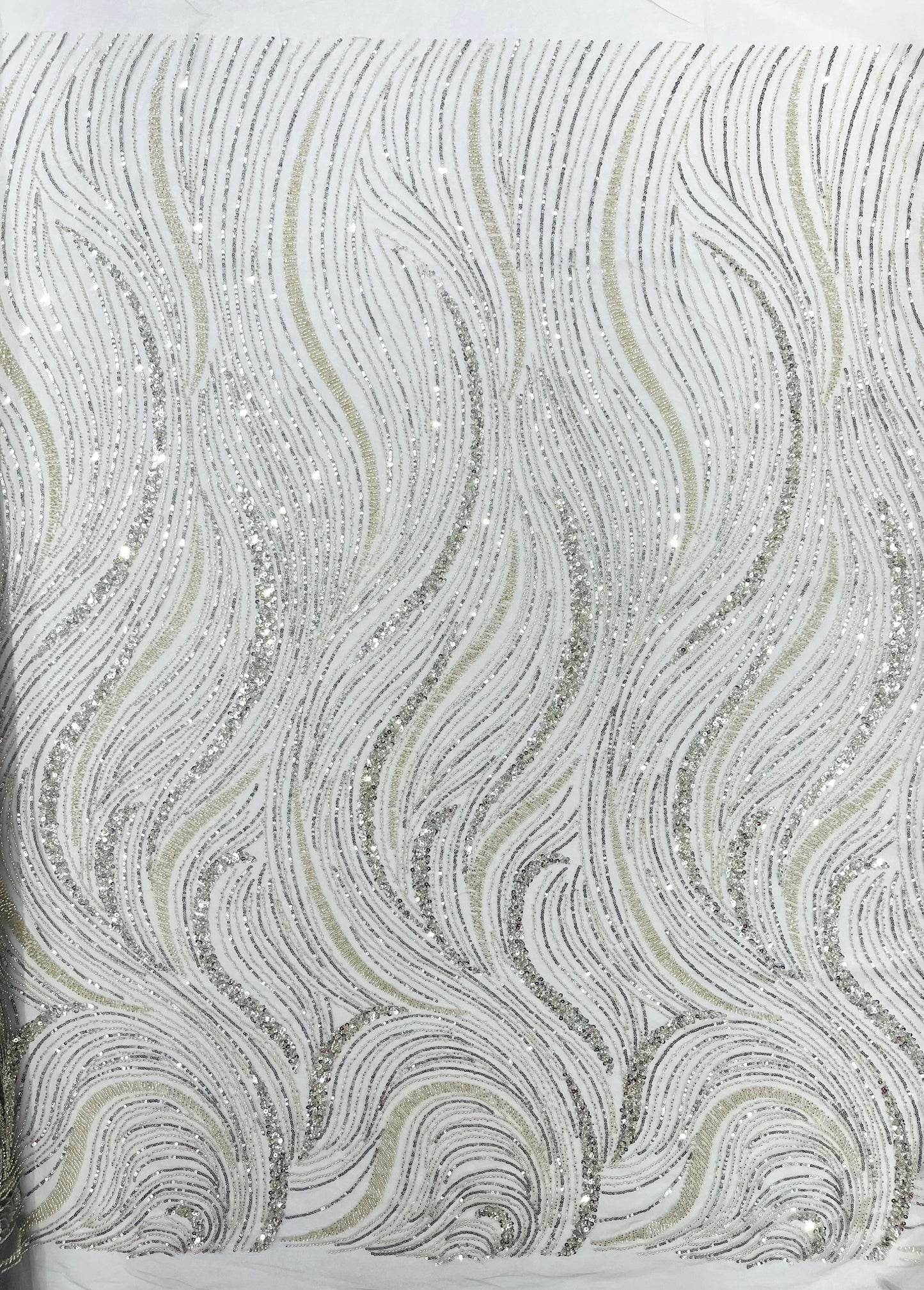Luxury Wave Beaded Lace Fabric| Prom| Wedding| By The Yard.