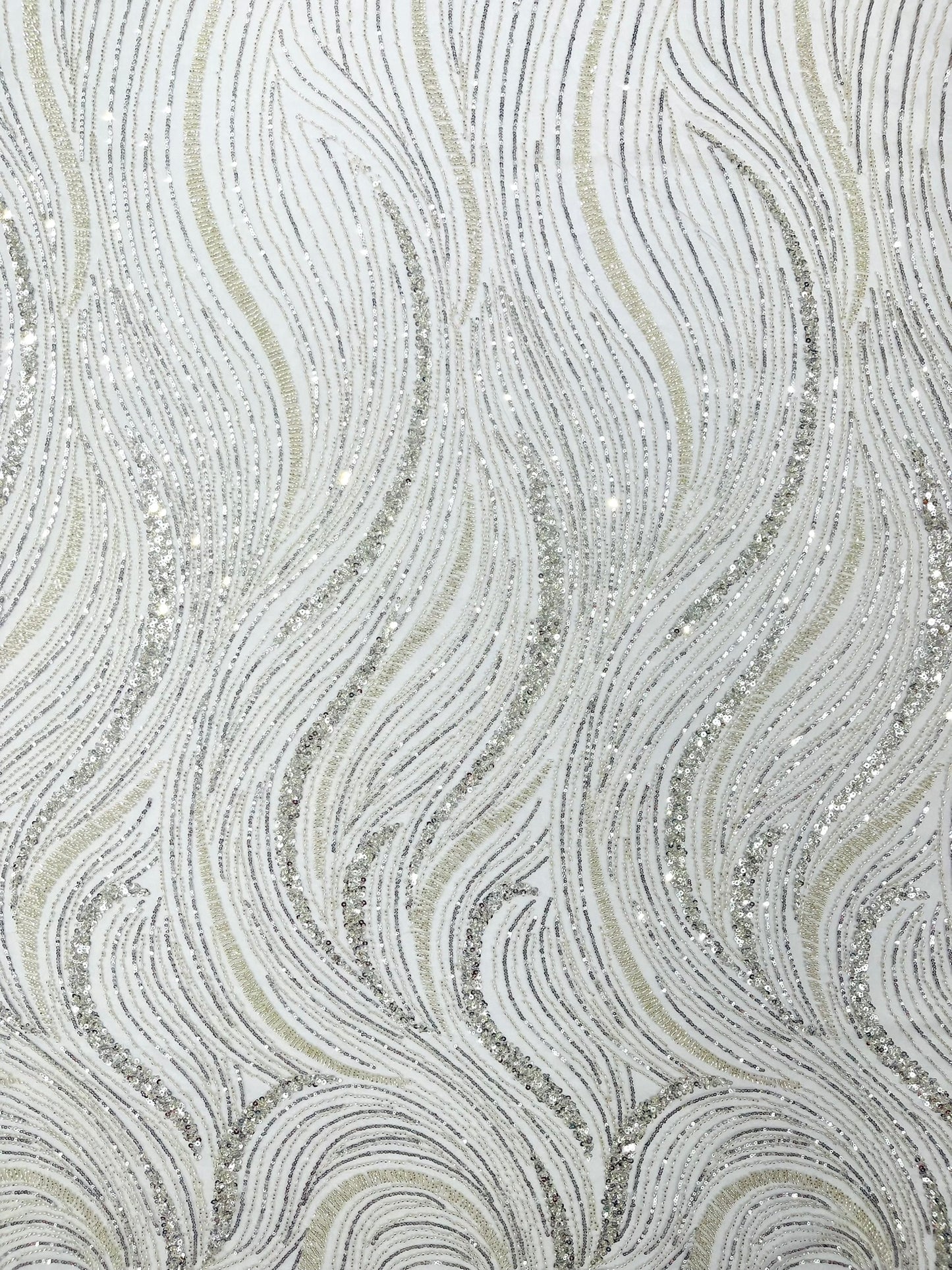 Luxury Wave Beaded Lace Fabric| Prom| Wedding| By The Yard.