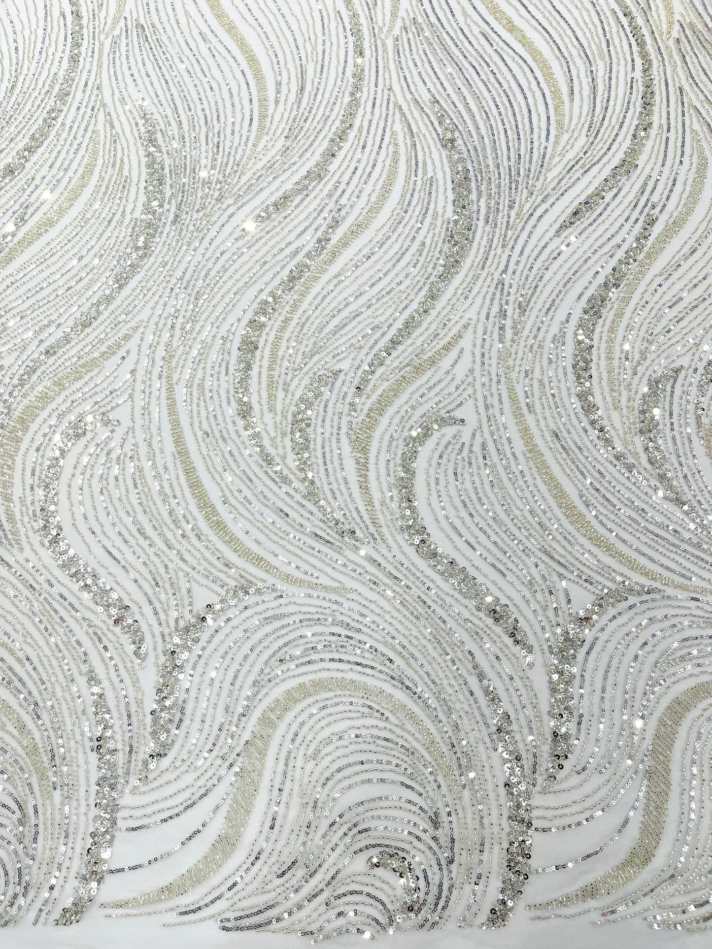 Luxury Wave Beaded Lace Fabric| Prom| Wedding| By The Yard.