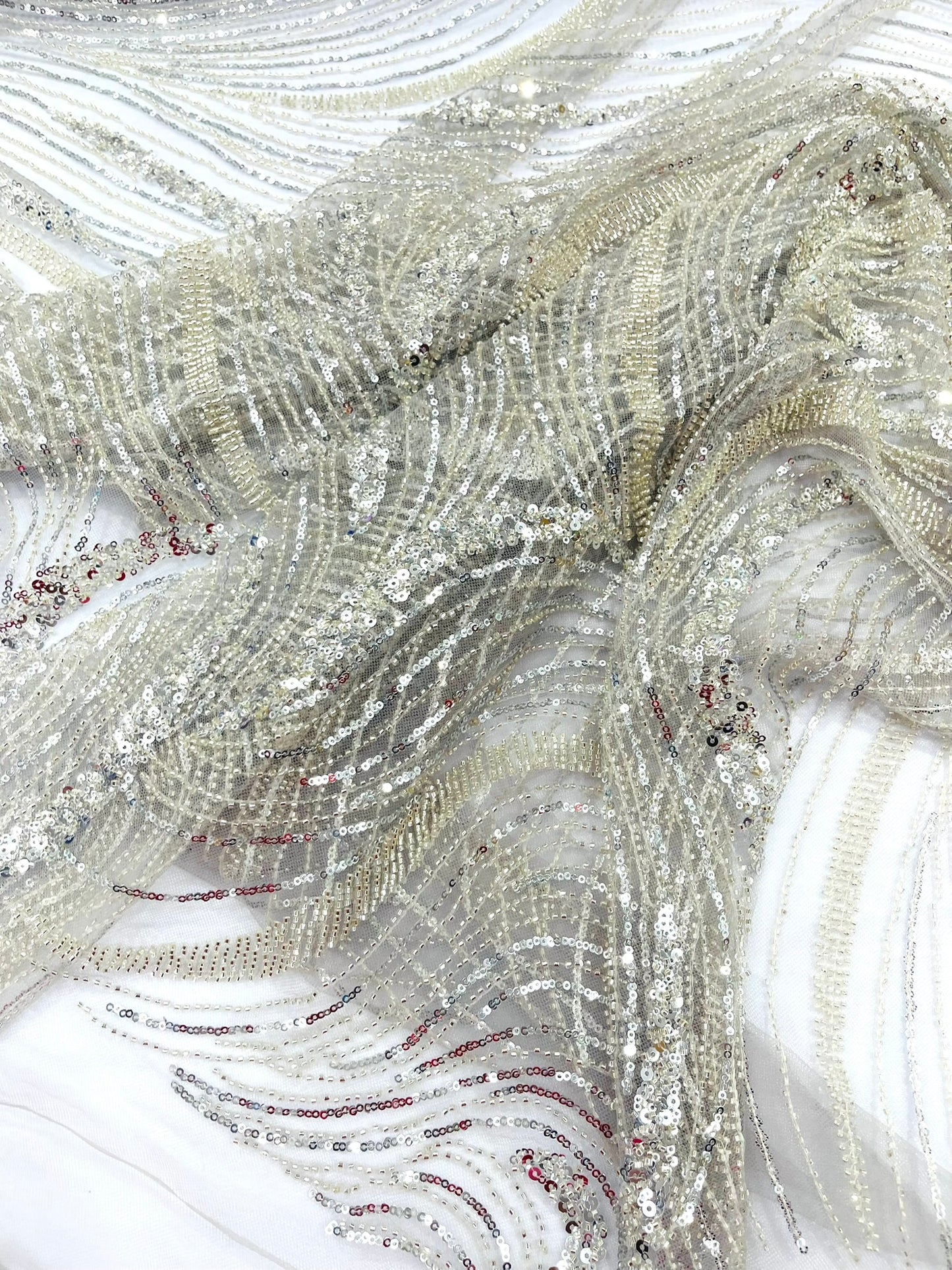 Luxury Wave Beaded Lace Fabric| Prom| Wedding| By The Yard.