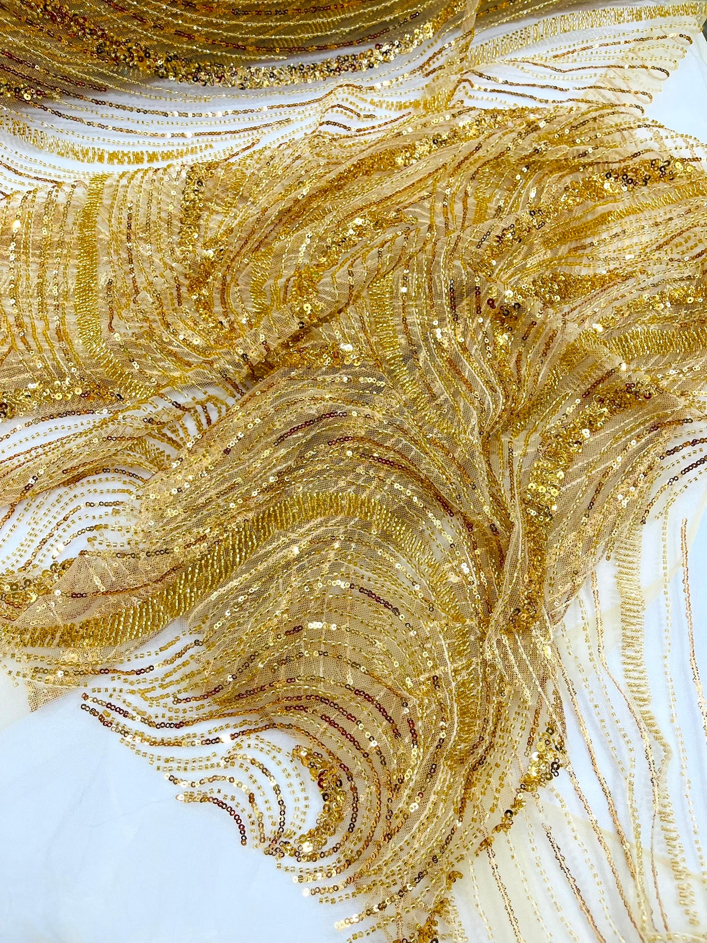 Luxury Wave Beaded Lace Fabric| Prom| Wedding| By The Yard.