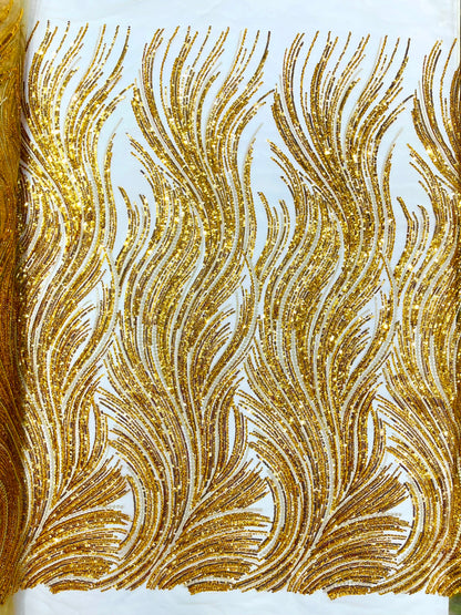 Luxury Flame Beaded Lace Fabric| Prom| Wedding| By The Yard.