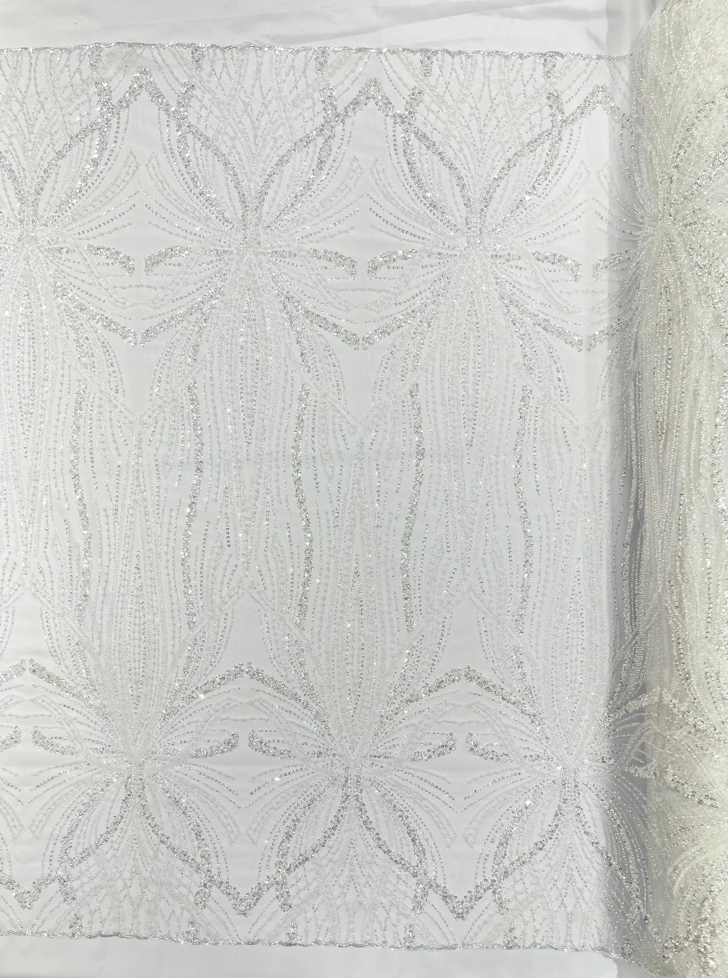 Beaded Lace Fabric, Heavy Embroidered Design on 58" Mesh for Dresses