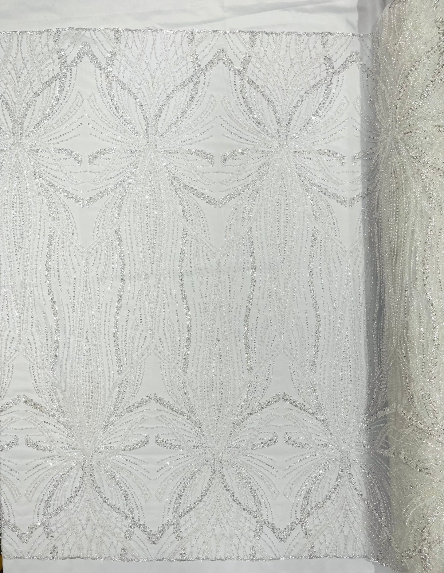 Beaded Lace Fabric, Heavy Embroidered Design on 58" Mesh for Dresses