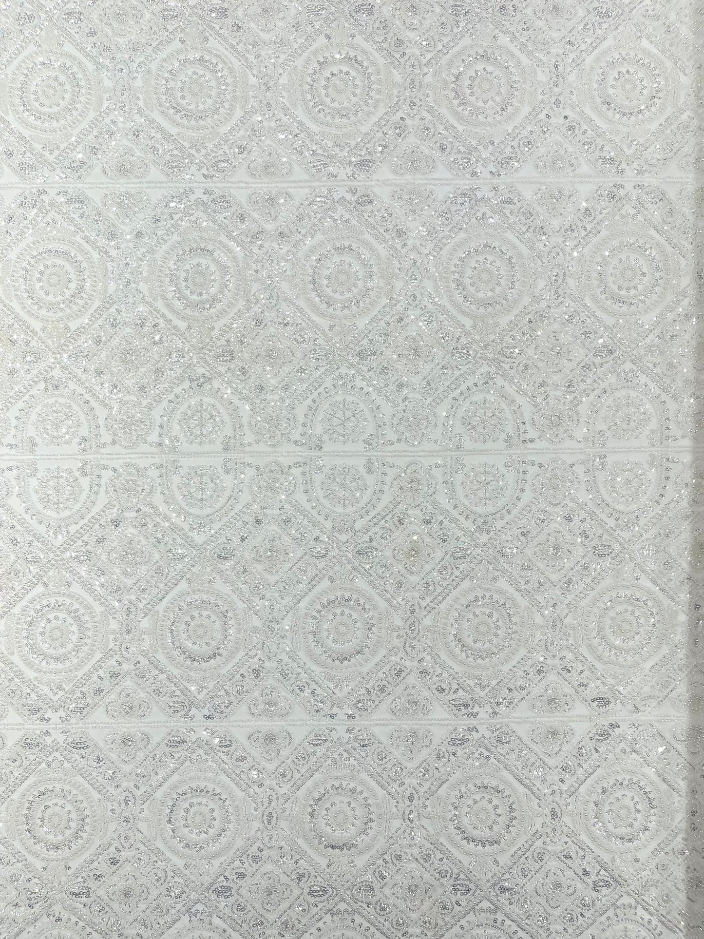 Beaded Lace Fabric, Heavy Embroidered Geometric Design on 58" Mesh
