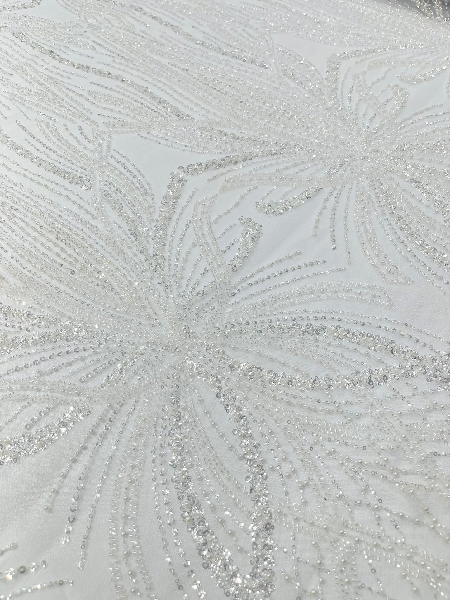 Beaded Lace Fabric, Heavy Embroidered Design on 58" Mesh for Dresses